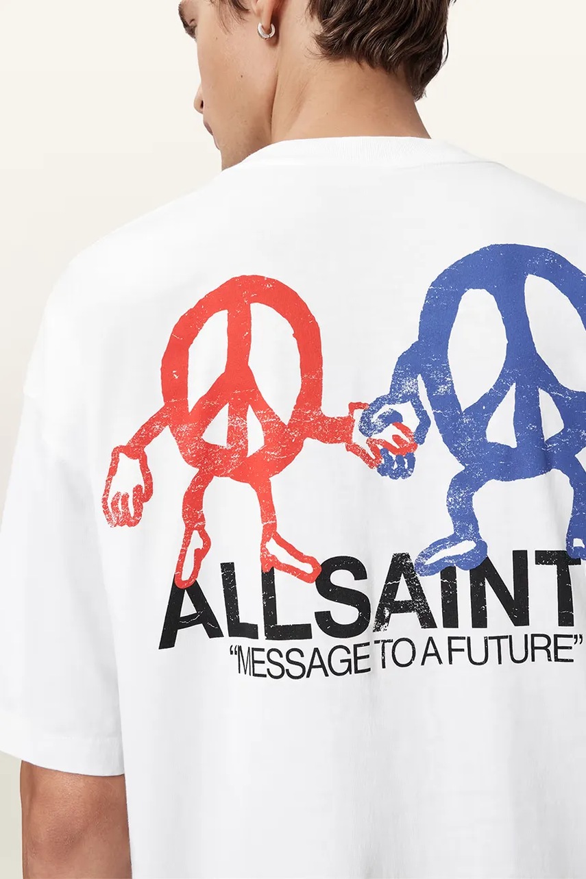 Хлопковая футболка AllSaints BEDFELLOW цвет белый с принтом M001PD