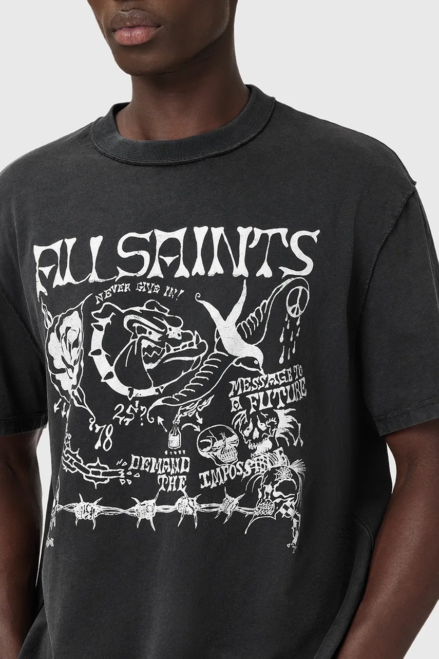 Хлопковая футболка AllSaints CHINGFORD цвет серый с принтом M002PD