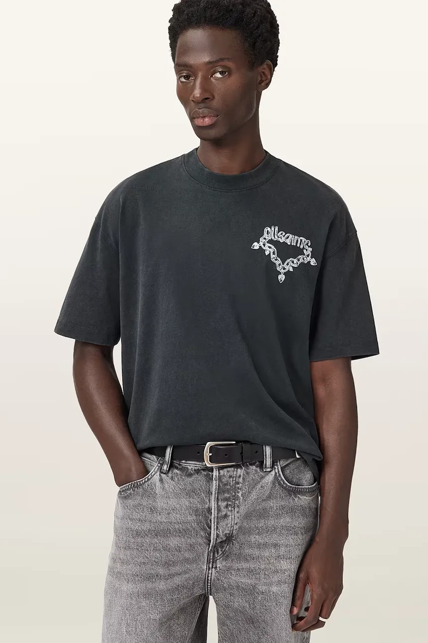 AllSaints tricou din bumbac DRIP culoarea negru, cu imprimeu, M005PD