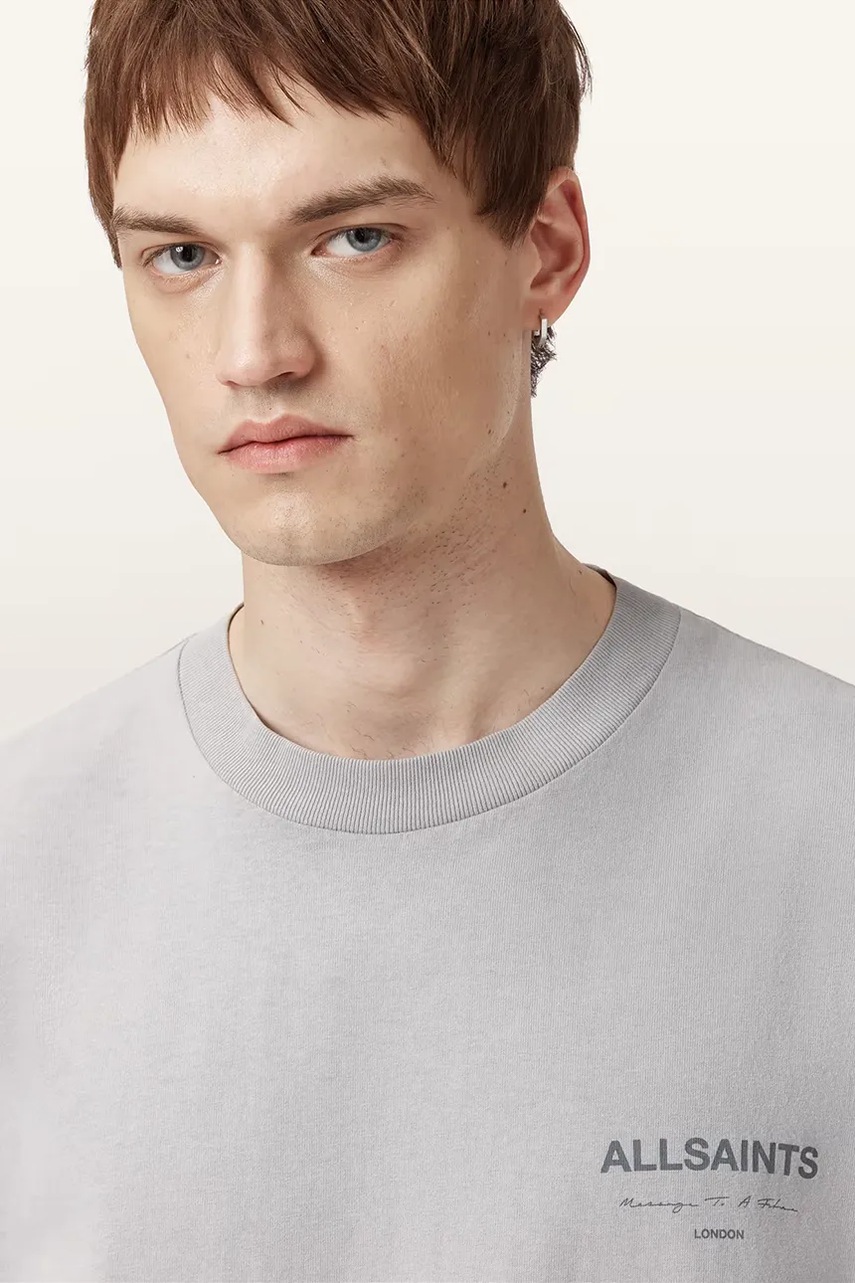 Хлопковая футболка AllSaints FUTURE цвет серый с принтом M006PD
