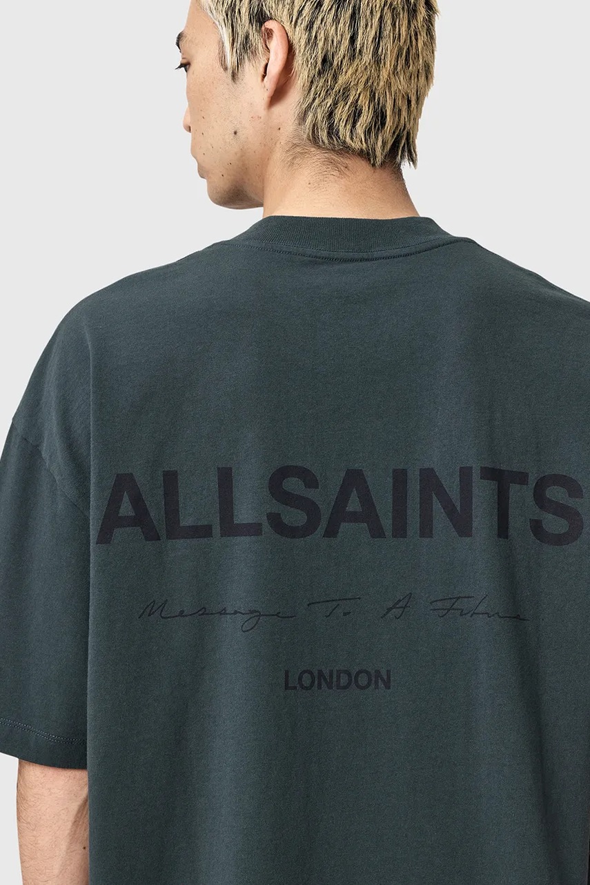 Хлопковая футболка AllSaints FUTURE цвет серый с принтом M006PD