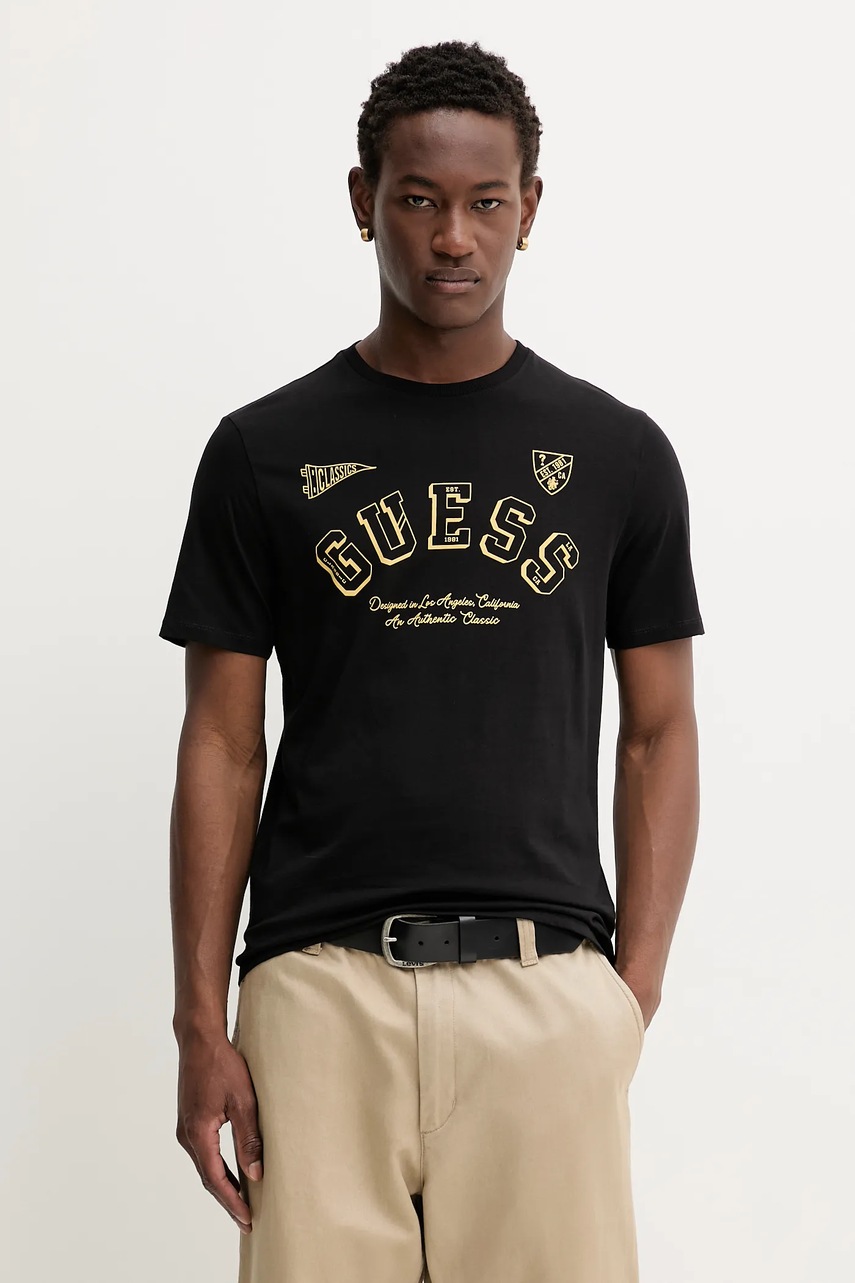 Levně Bavlněné tričko Guess Jeans pánské, černá barva, M5BI43 K8HM0