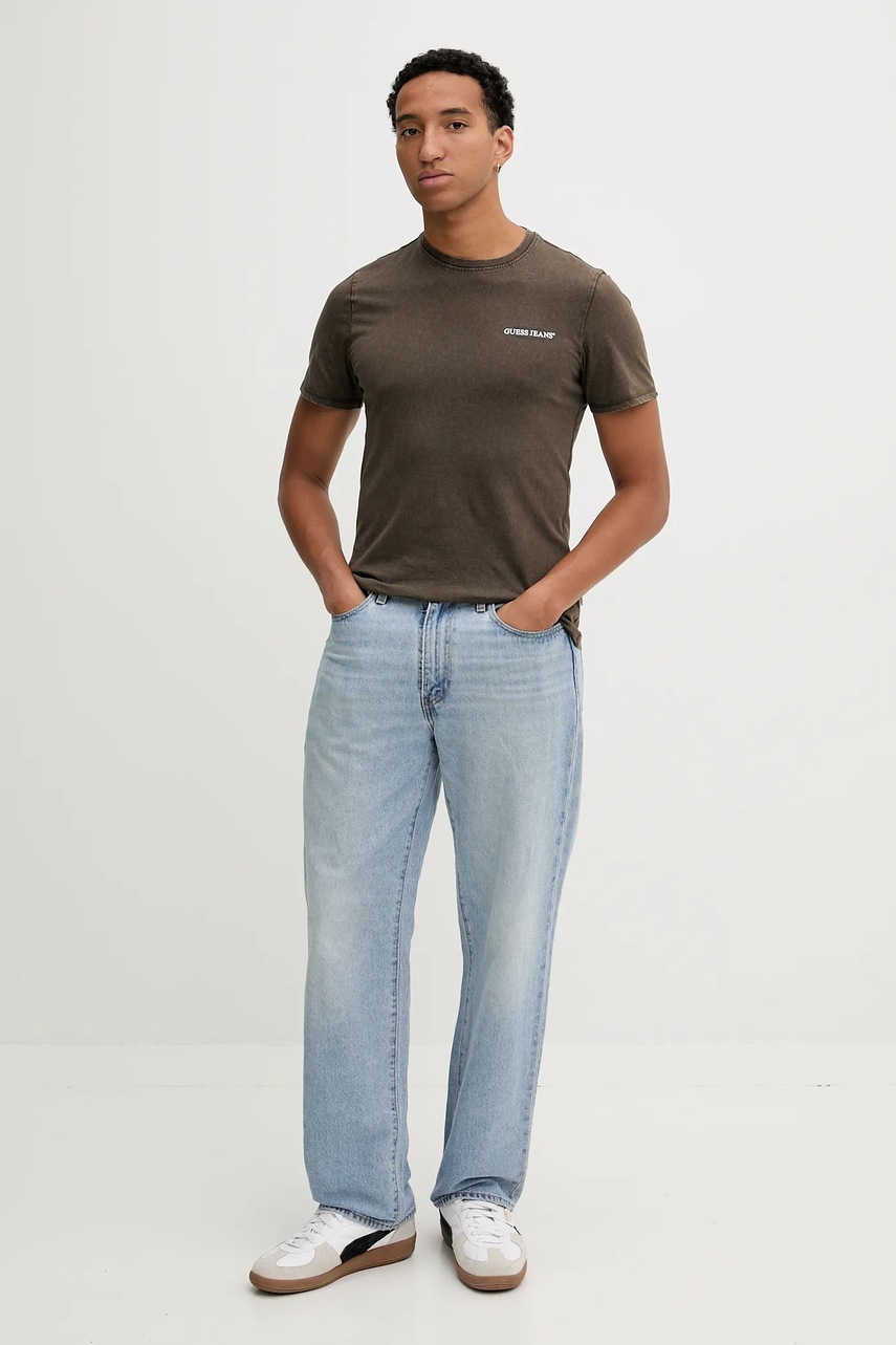 Хлопковая футболка Guess Jeans цвет коричневый с принтом M5BI27 K8HM0