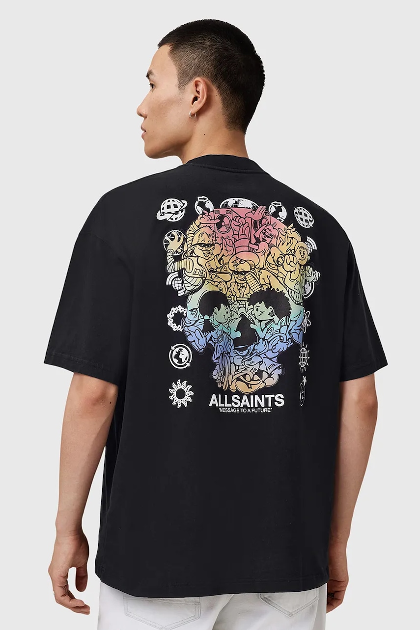 AllSaints tricou din bumbac TRANCE culoarea negru, cu imprimeu, M022PD