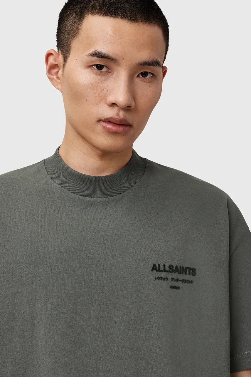 Хлопковая футболка AllSaints XANDER цвет зелёный однотонная M030JC