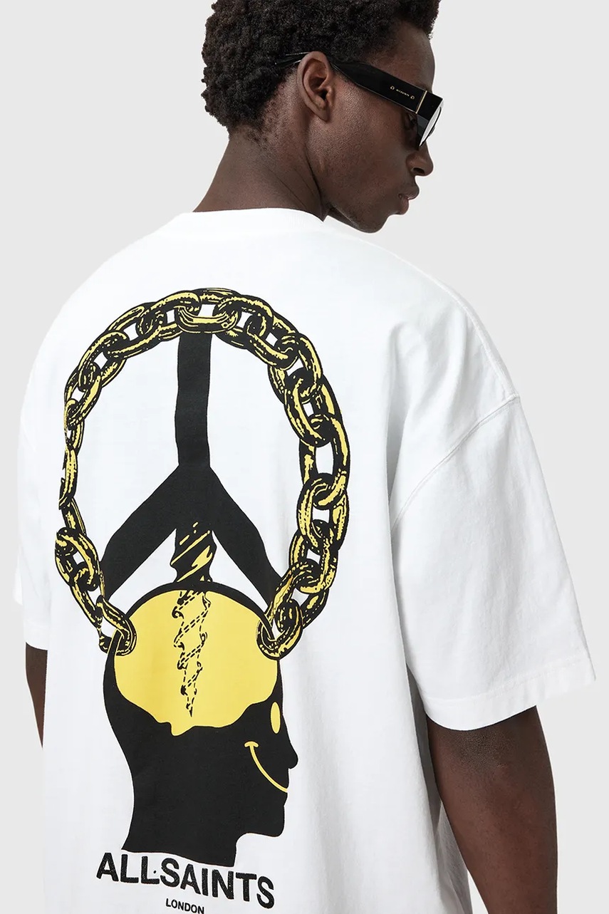 Хлопковая футболка AllSaints SCREWED цвет белый с принтом M021PD