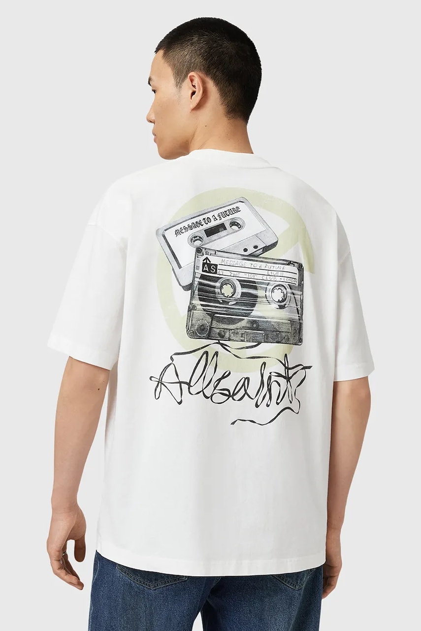 AllSaints tricou din bumbac REEL culoarea alb, cu imprimeu, M019PD