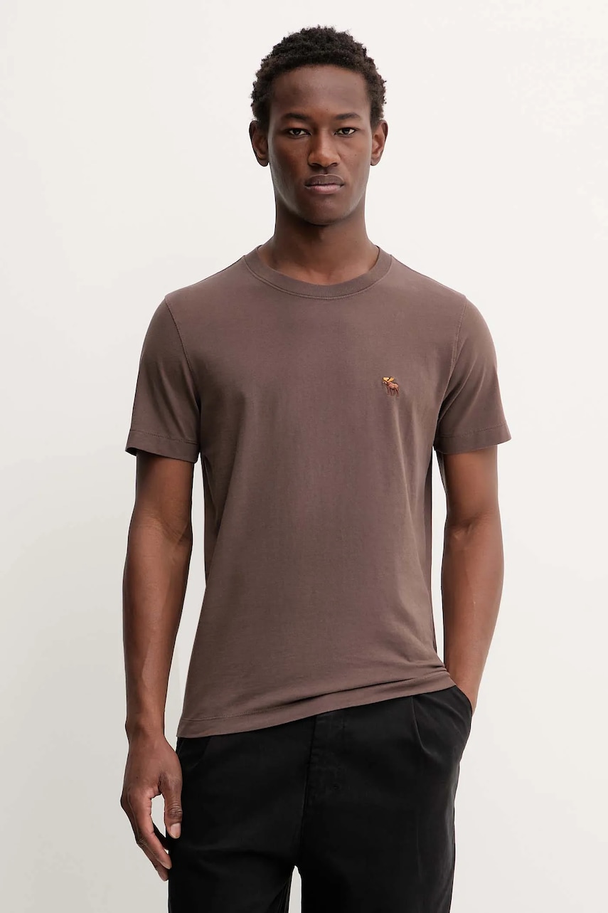 Abercrombie & Fitch tricou din bumbac culoarea maro, uni, KI124-5373-400