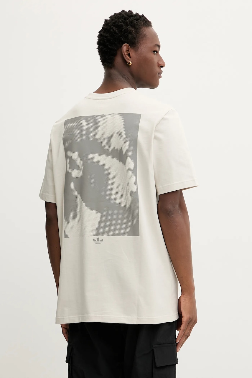 adidas Originals tricou din bumbac Face GFX culoarea bej, uni, JW0977