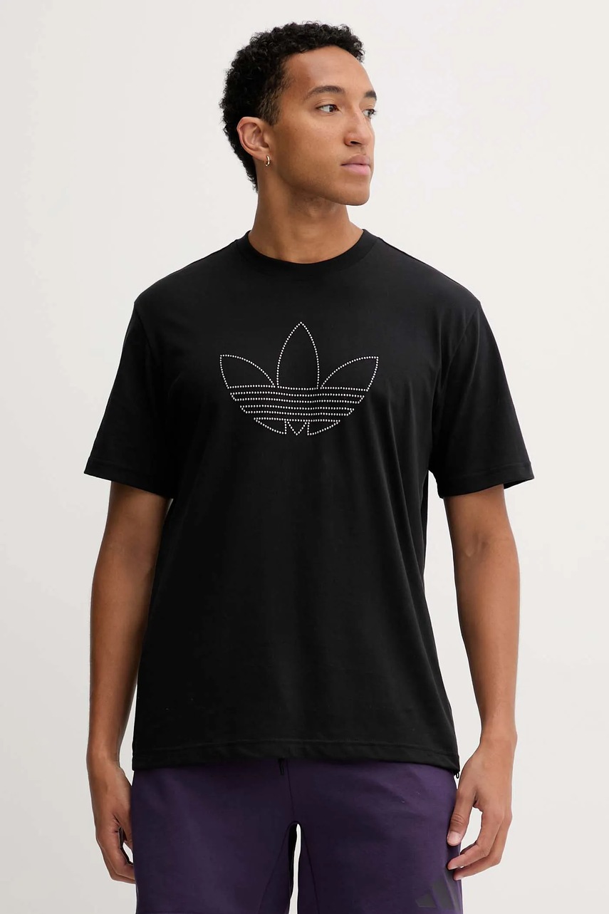 Levně Bavlněné tričko adidas Originals Studded pánské, černá barva, s aplikací, JY2806