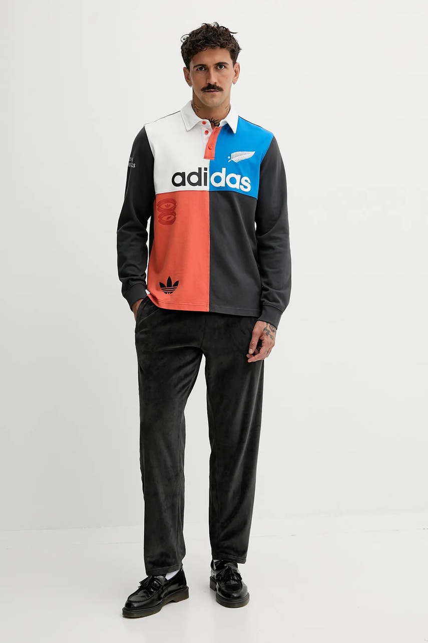 Хлопковый лонгслив adidas Originals Rugby цвет серый узор KG4638