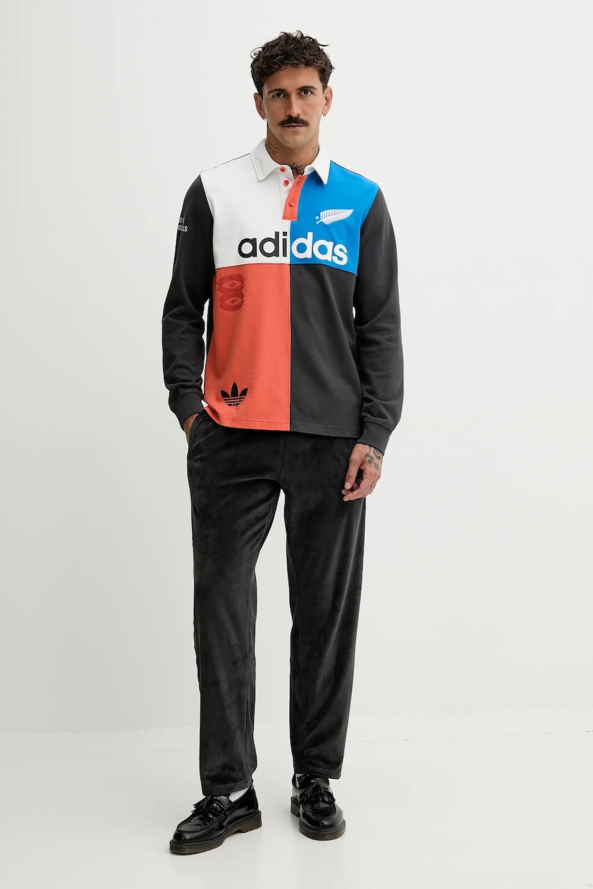 Хлопковый лонгслив adidas Originals Rugby цвет серый узор KG4638 Хлопковый лонгслив adidas Originals Rugby цвет серый узор KG4638