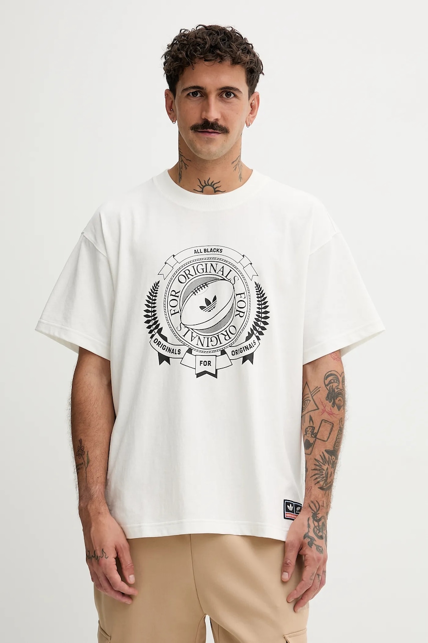 adidas Originals tricou din bumbac All Black culoarea bej, cu imprimeu, KG4649 adidas Originals tricou din bumbac All Black culoarea bej, cu imprimeu, KG4649