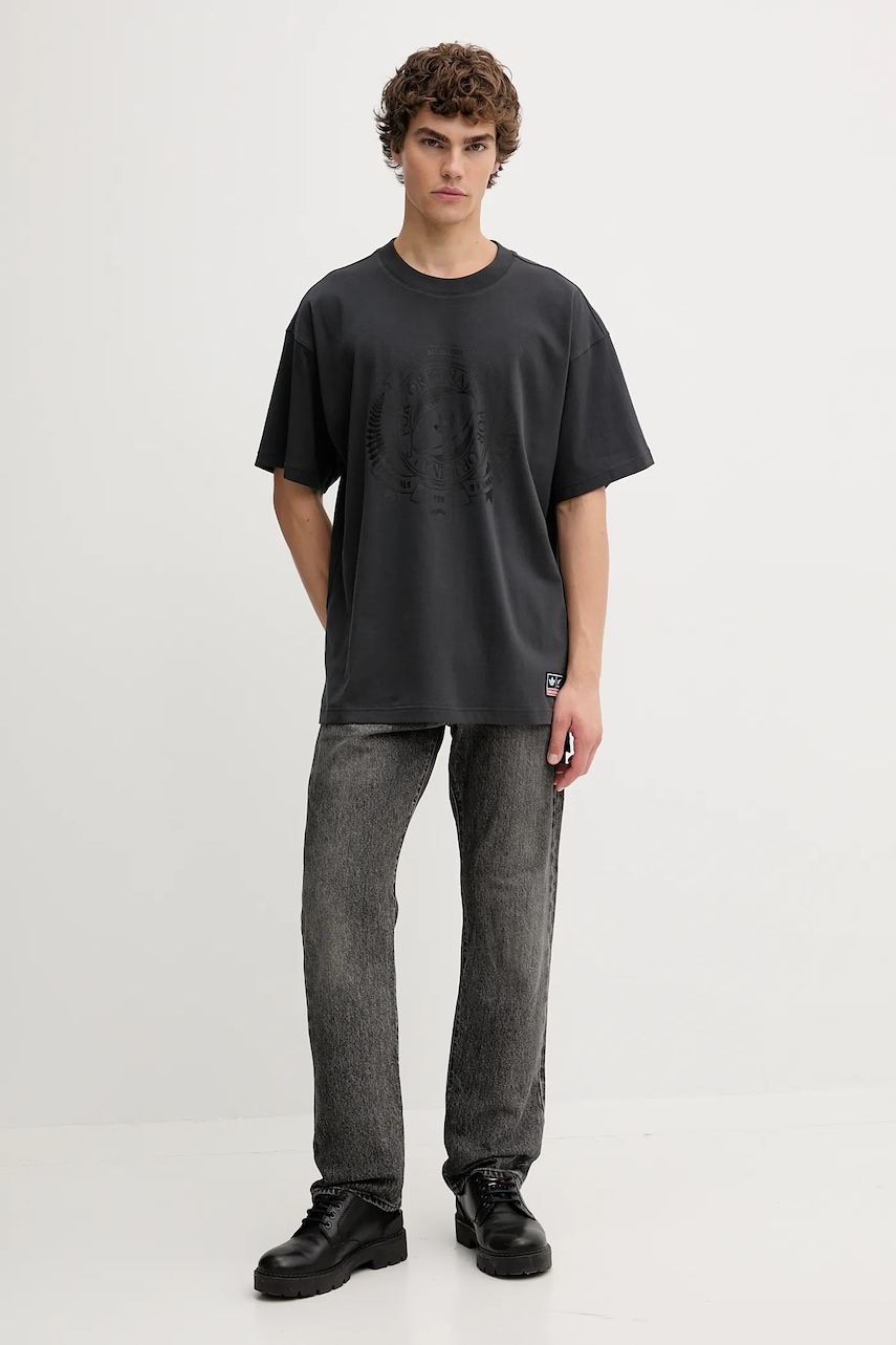 Хлопковая футболка adidas Originals All Black цвет серый с принтом KG4650 Хлопковая футболка adidas Originals All Black цвет серый с принтом KG4650