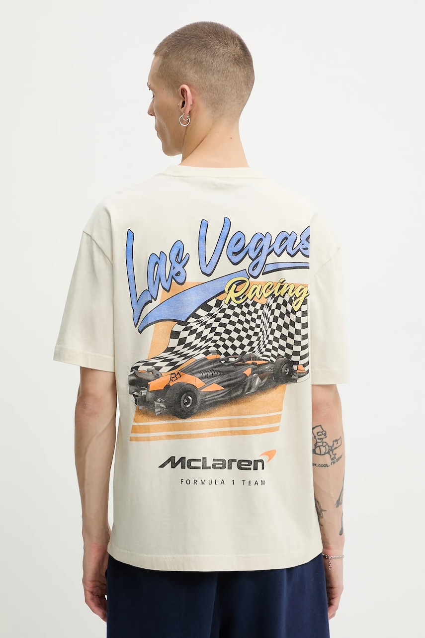 Hollister Co. tricou din bumbac culoarea bej, cu imprimeu, KI323-5318-178