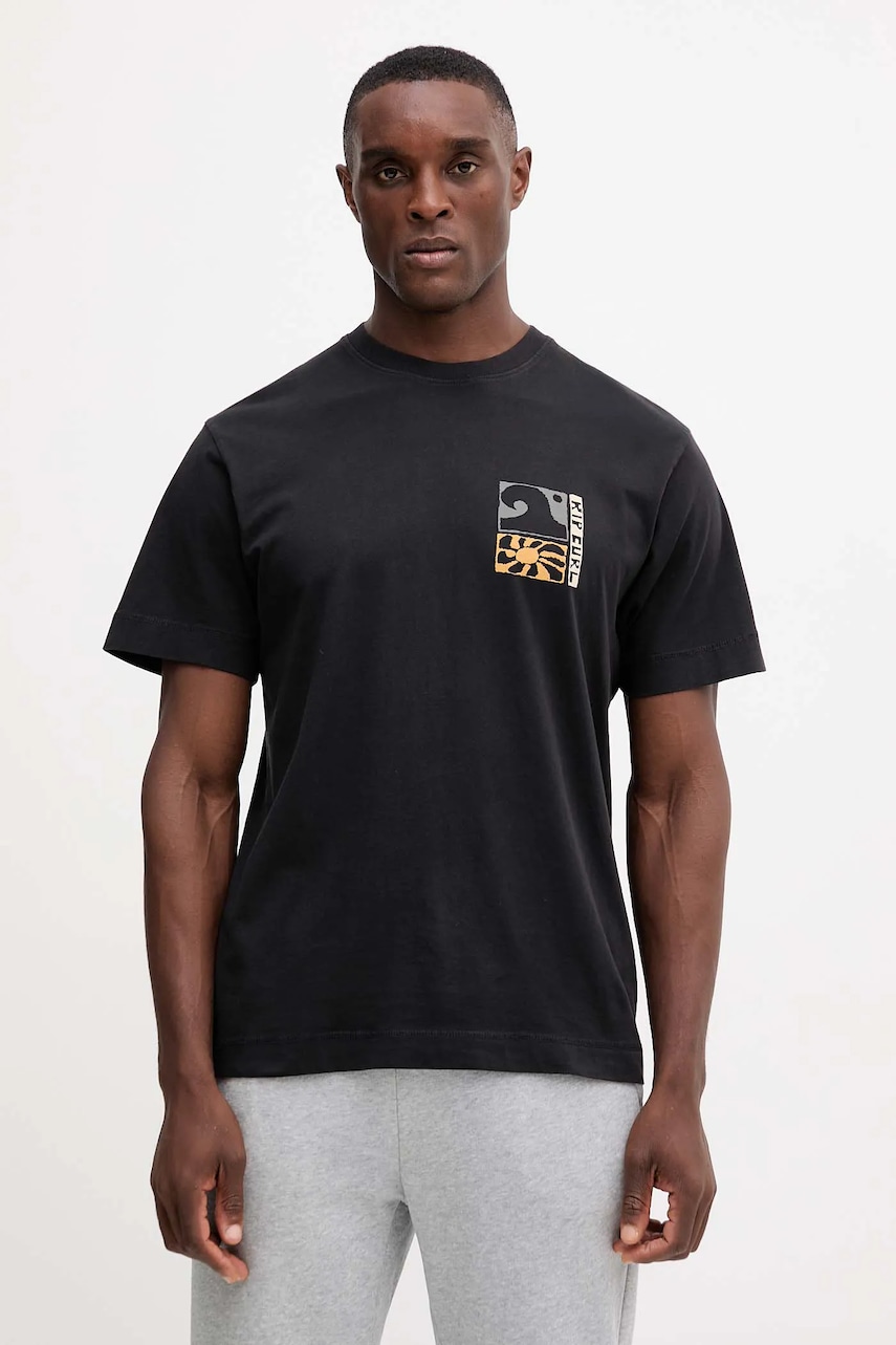 Rip Curl tricou din bumbac AOTS culoarea negru, cu imprimeu, 0TUMTE