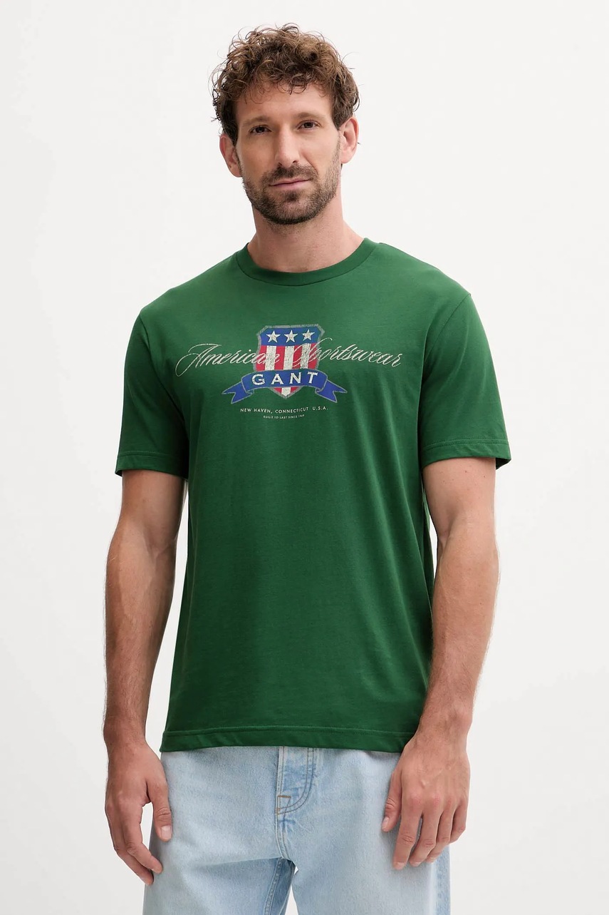 Gant tricou din bumbac culoarea verde, cu imprimeu, 2003353