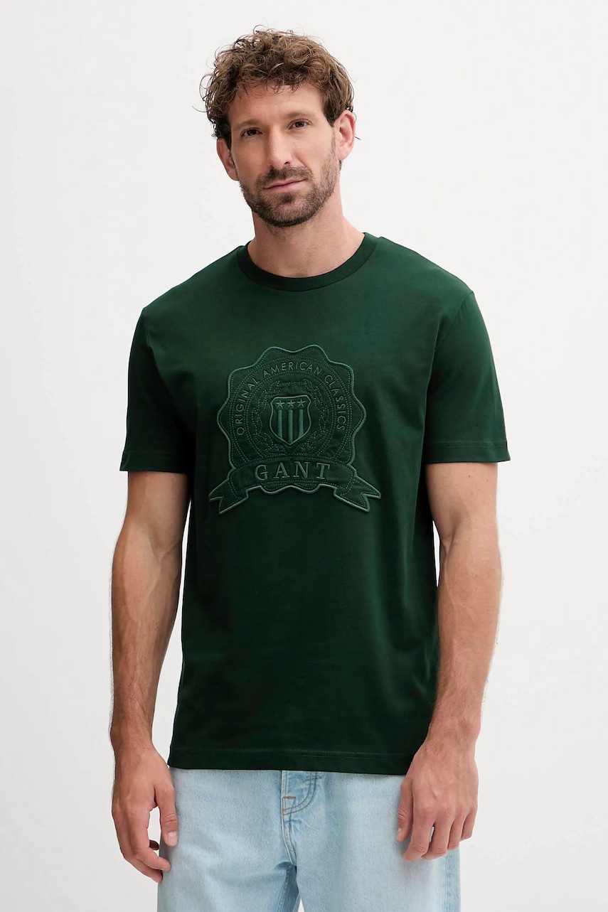 Gant tricou din bumbac culoarea verde, cu imprimeu, 2003368