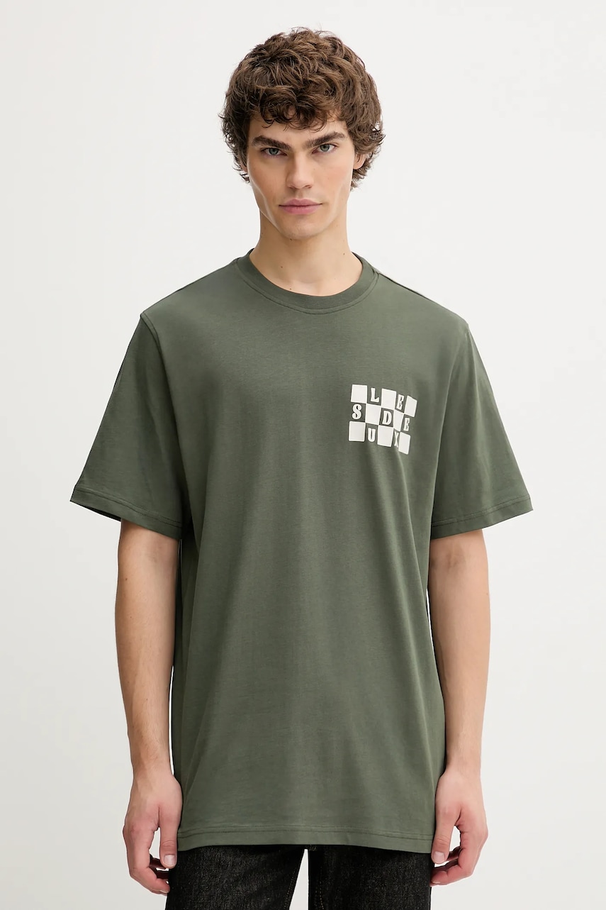 Les Deux tricou din bumbac Rook culoarea verde, cu imprimeu, 1000833