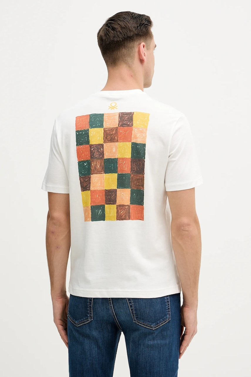 United Colors of Benetton tricou din bumbac culoarea alb, cu imprimeu, 3MI5U10BD