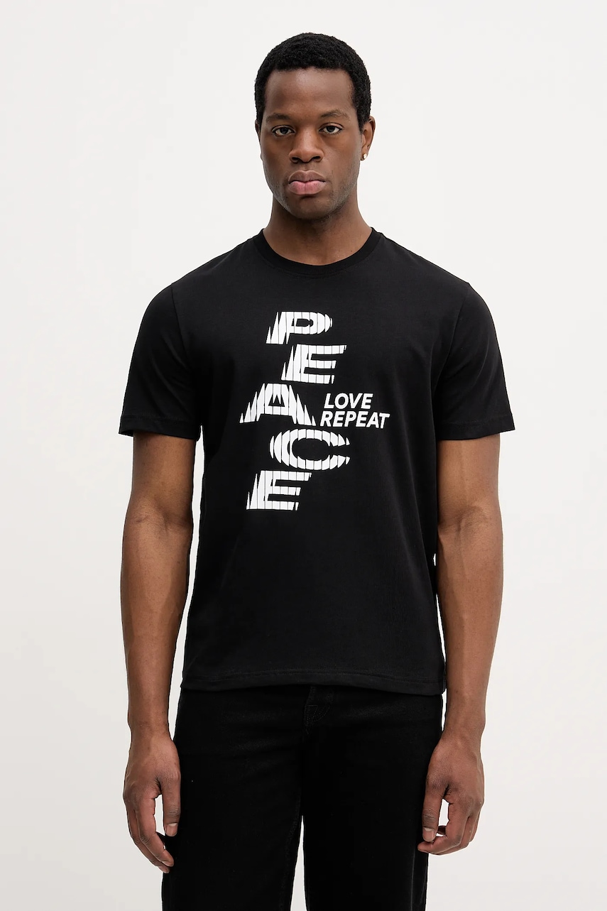 United Colors of Benetton tricou din bumbac culoarea negru, cu imprimeu, 3MI5U10BD