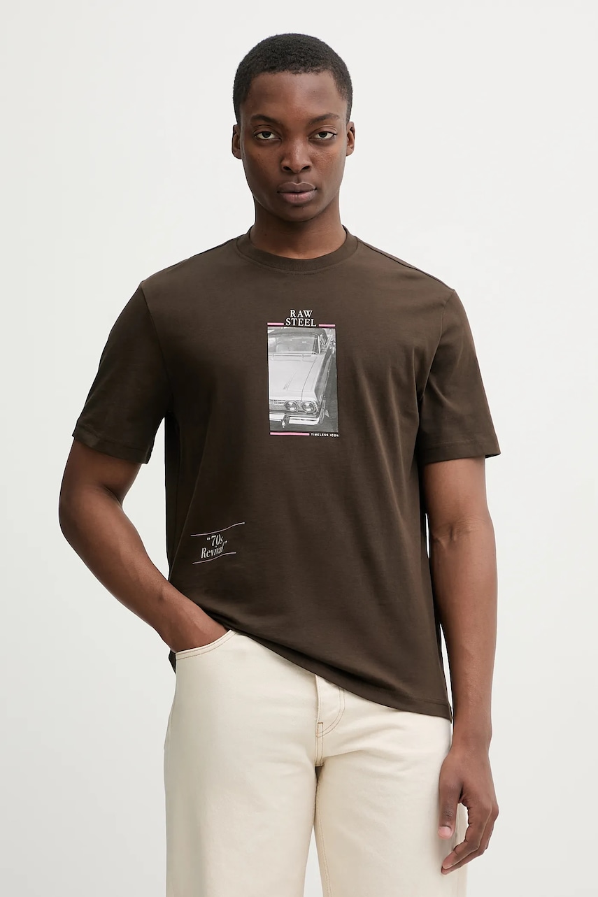 United Colors of Benetton tricou din bumbac culoarea maro, cu imprimeu, 3MI5U10BG