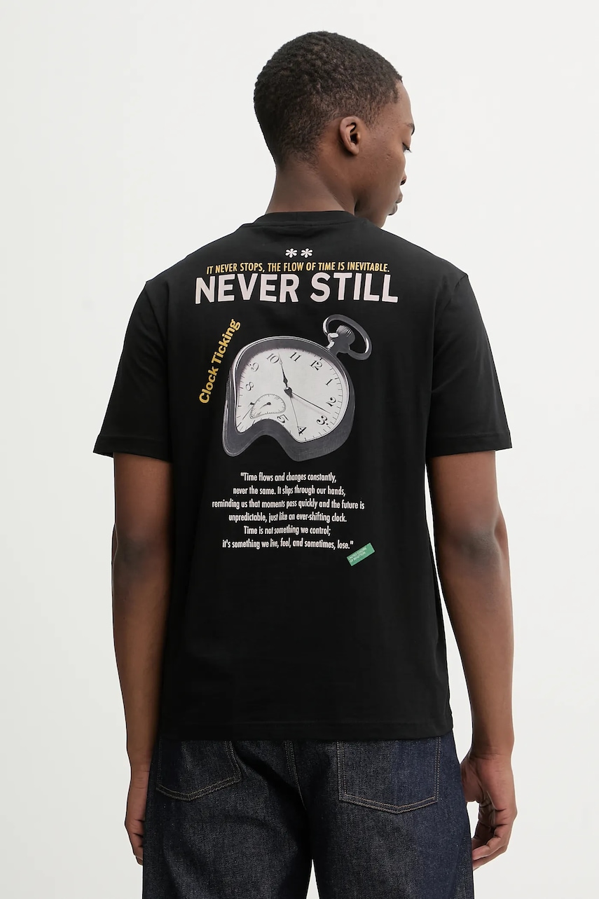 United Colors of Benetton tricou din bumbac culoarea negru, cu imprimeu, 3MI5U10BG