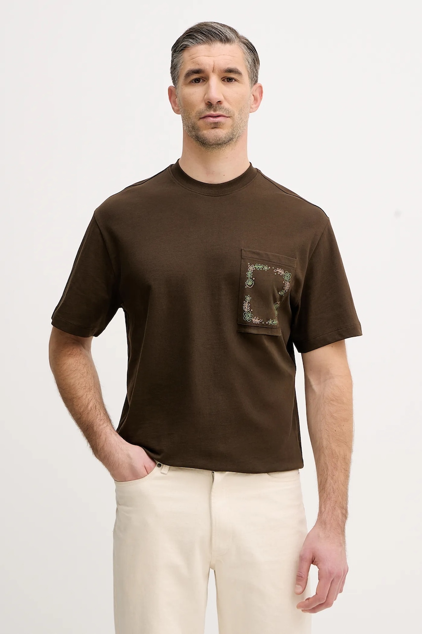 United Colors of Benetton tricou din bumbac culoarea maro, uni, 3MI5U10B5