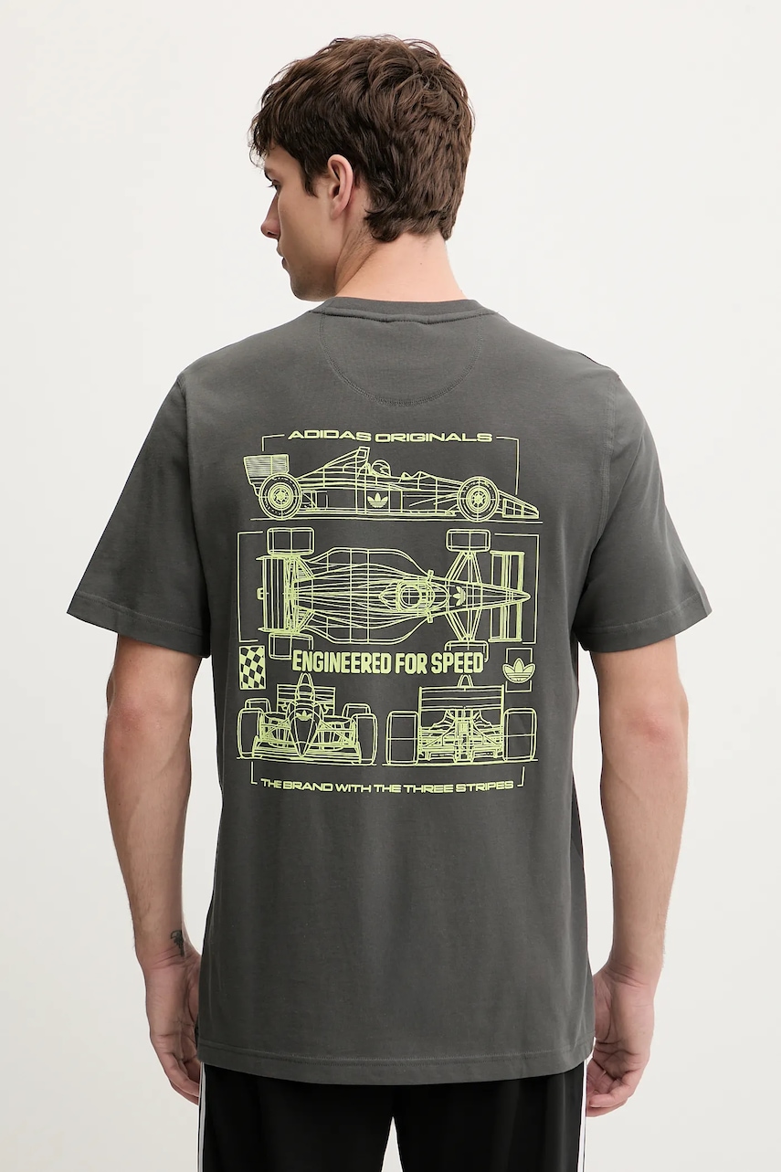 adidas Originals tricou din bumbac Racing Car culoarea gri, cu imprimeu, KY2924