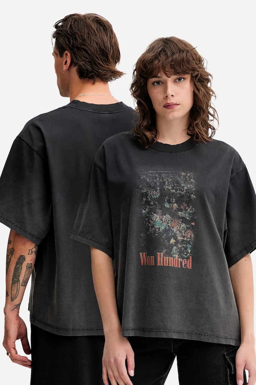 Won Hundred tricou din bumbac culoarea gri, cu imprimeu, 3767-12071