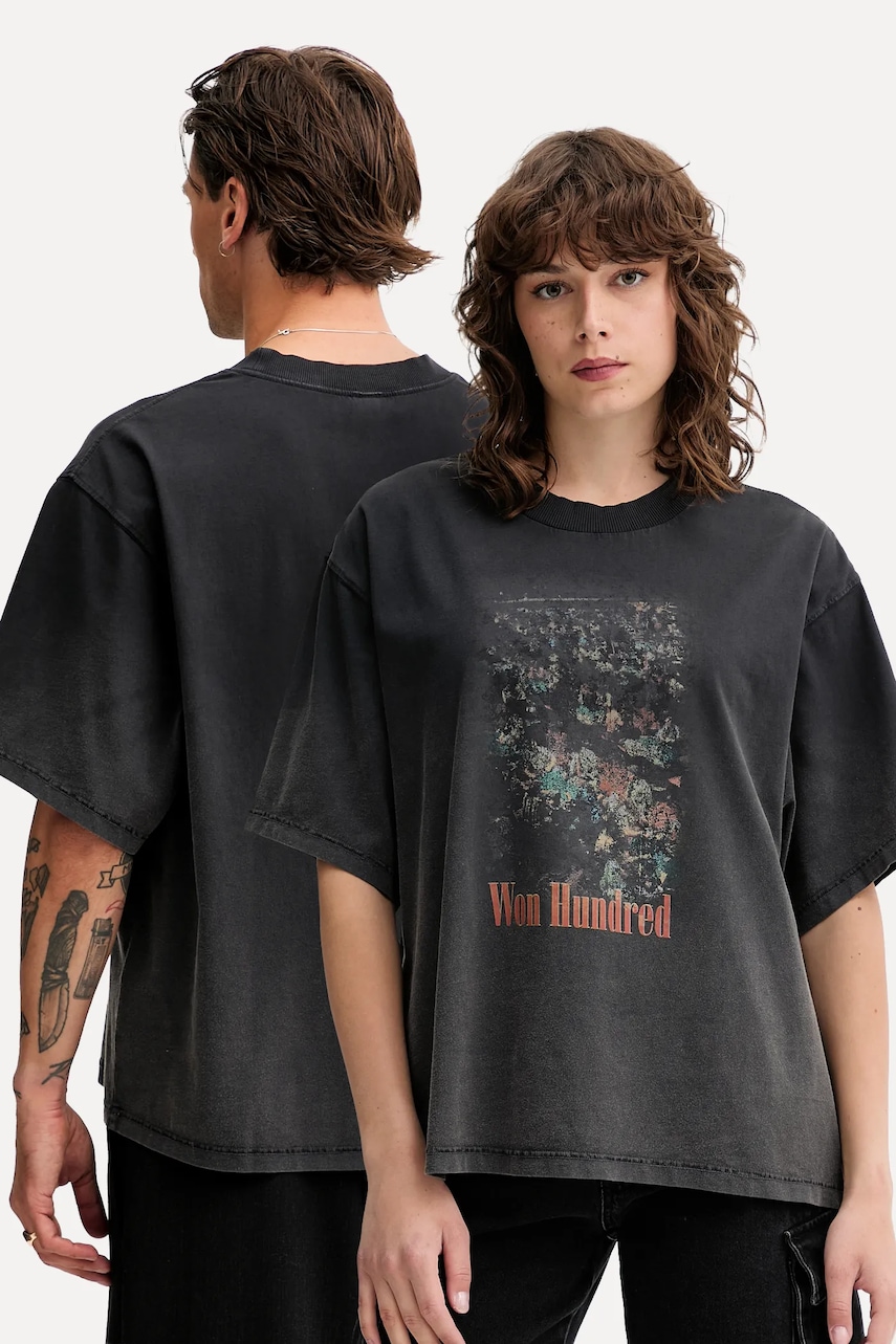 Won Hundred tricou din bumbac culoarea gri, cu imprimeu, 3767-12071