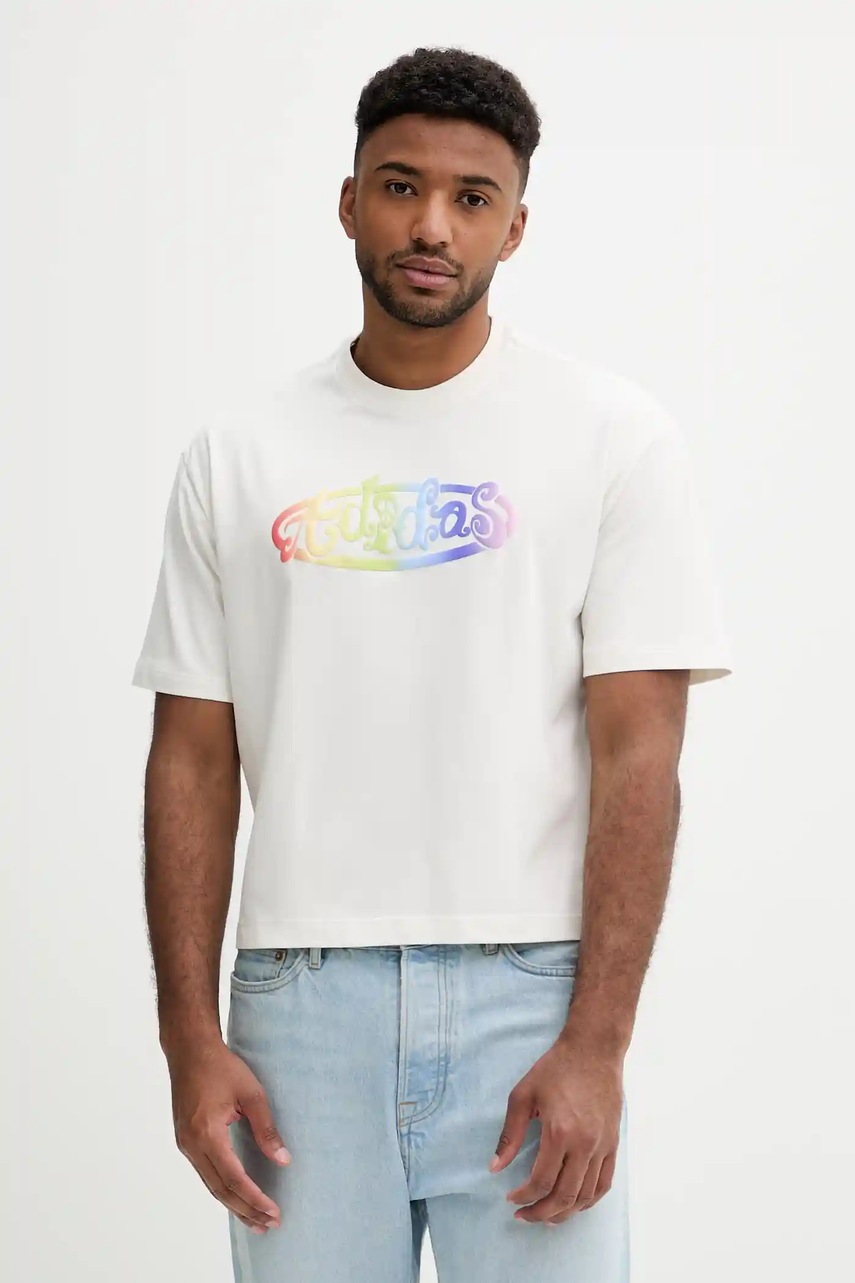 Футболка adidas Originals Pride x Jeremy Scott цвет бежевый с принтом JY2012 Футболка adidas Originals Pride x Jeremy Scott цвет бежевый с принтом JY2012