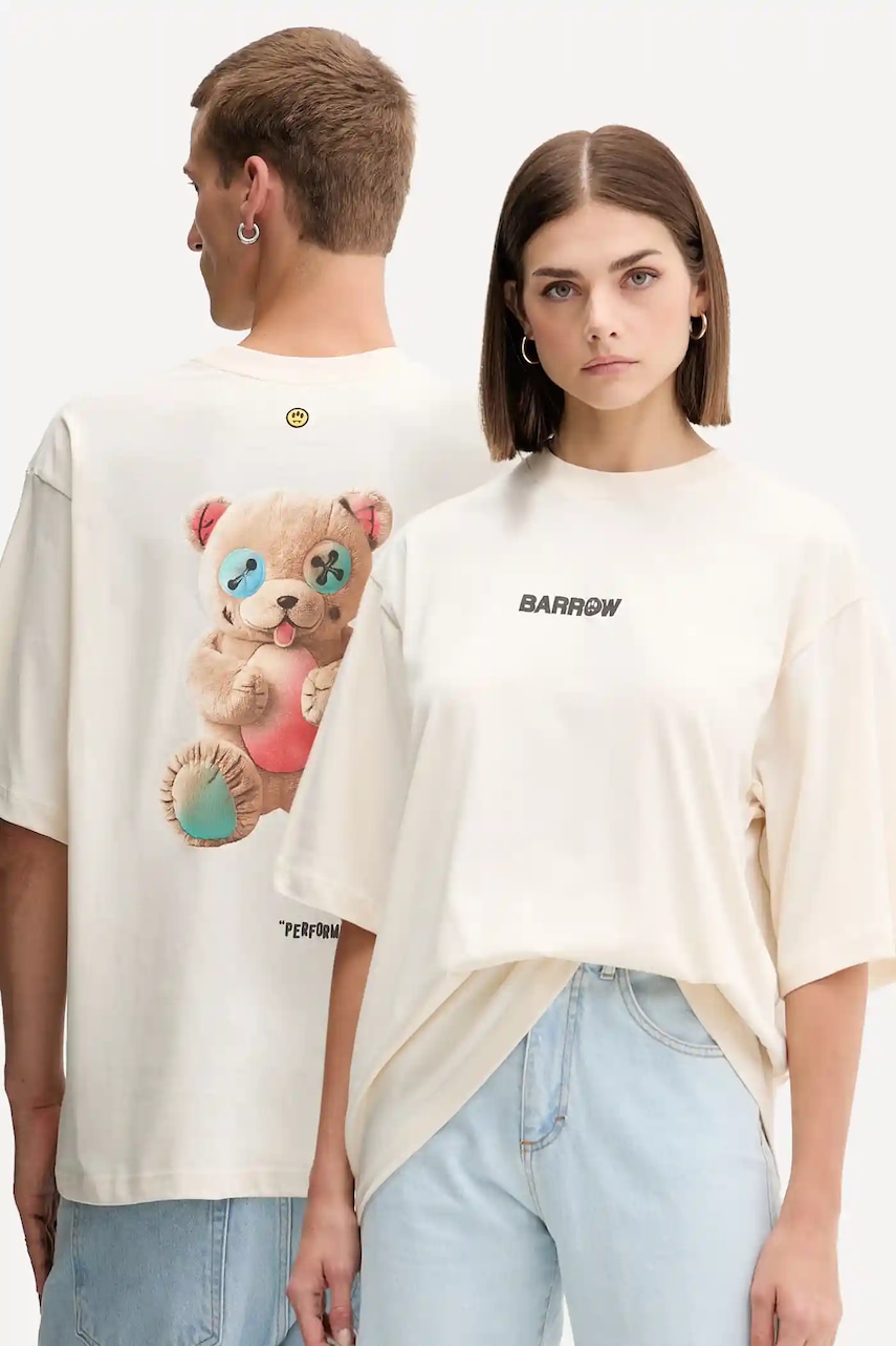 Barrow tricou din bumbac culoarea bej, cu imprimeu, F5BWUATH049