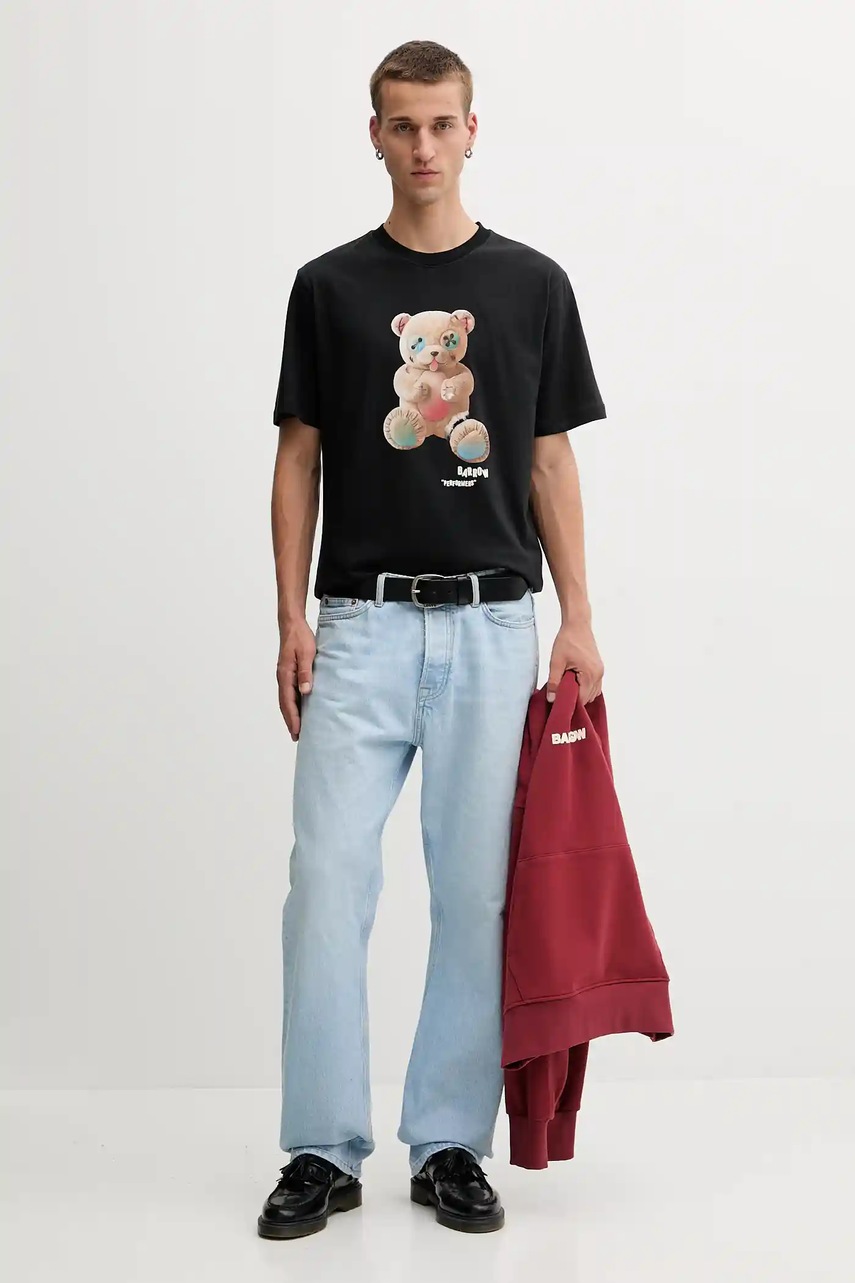 Βαμβακερό μπλουζάκι Barrow χρώμα: μαύρο, F5BWUATH118 φωτογραφία