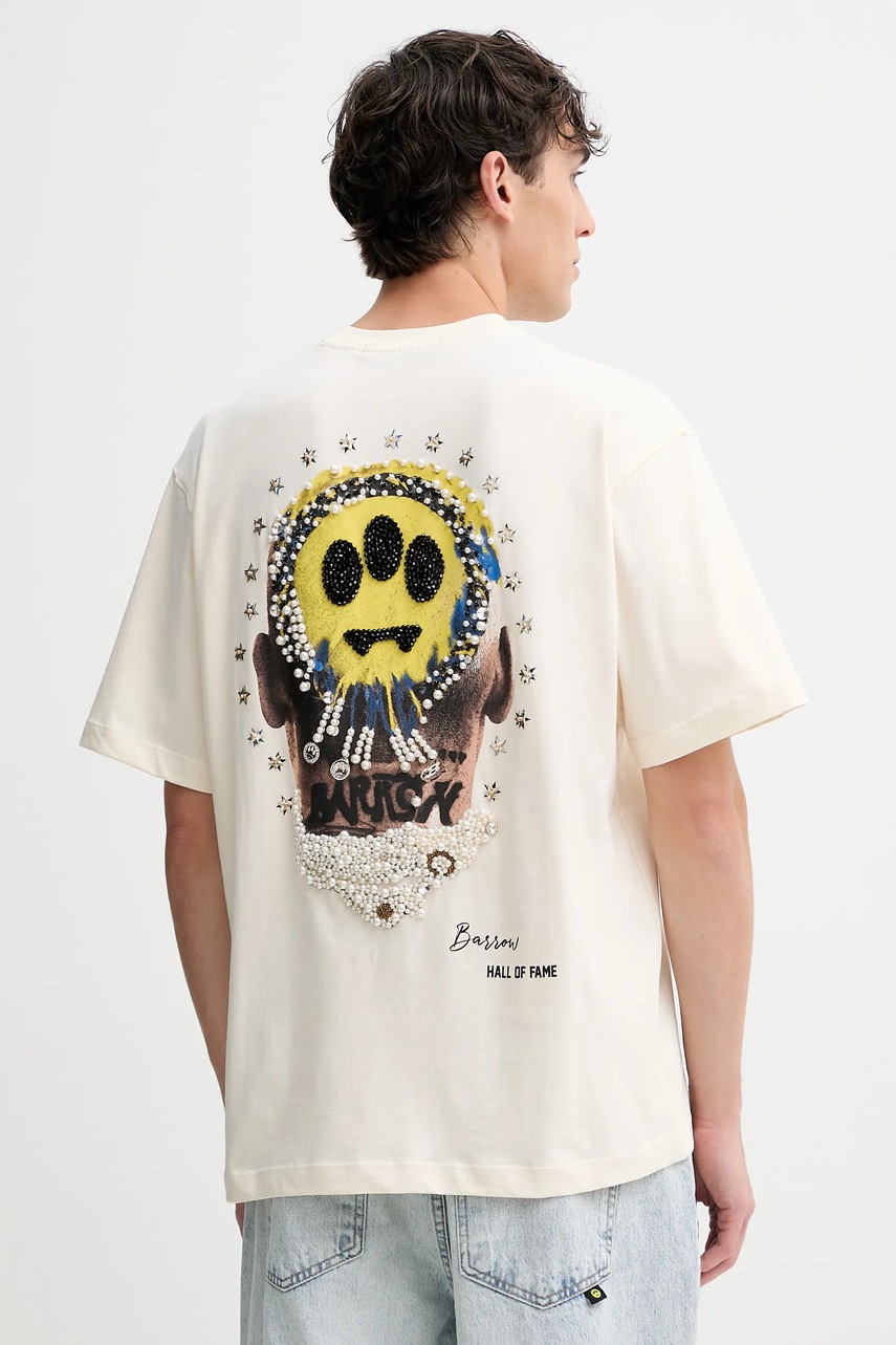 Barrow tricou din bumbac culoarea bej, cu imprimeu, F5BWUATH124