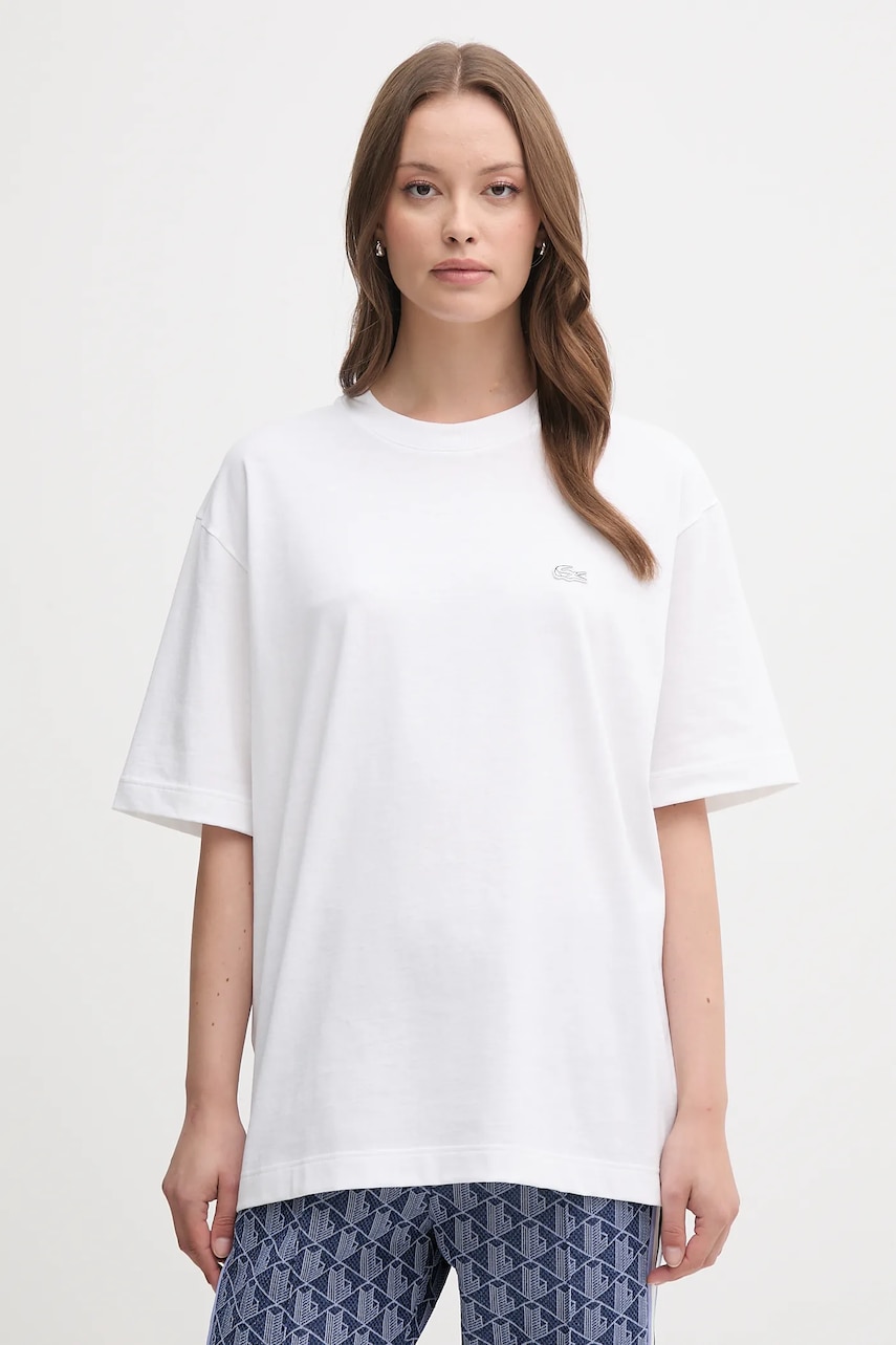 Lacoste tricou din bumbac culoarea alb, uni, TH7744