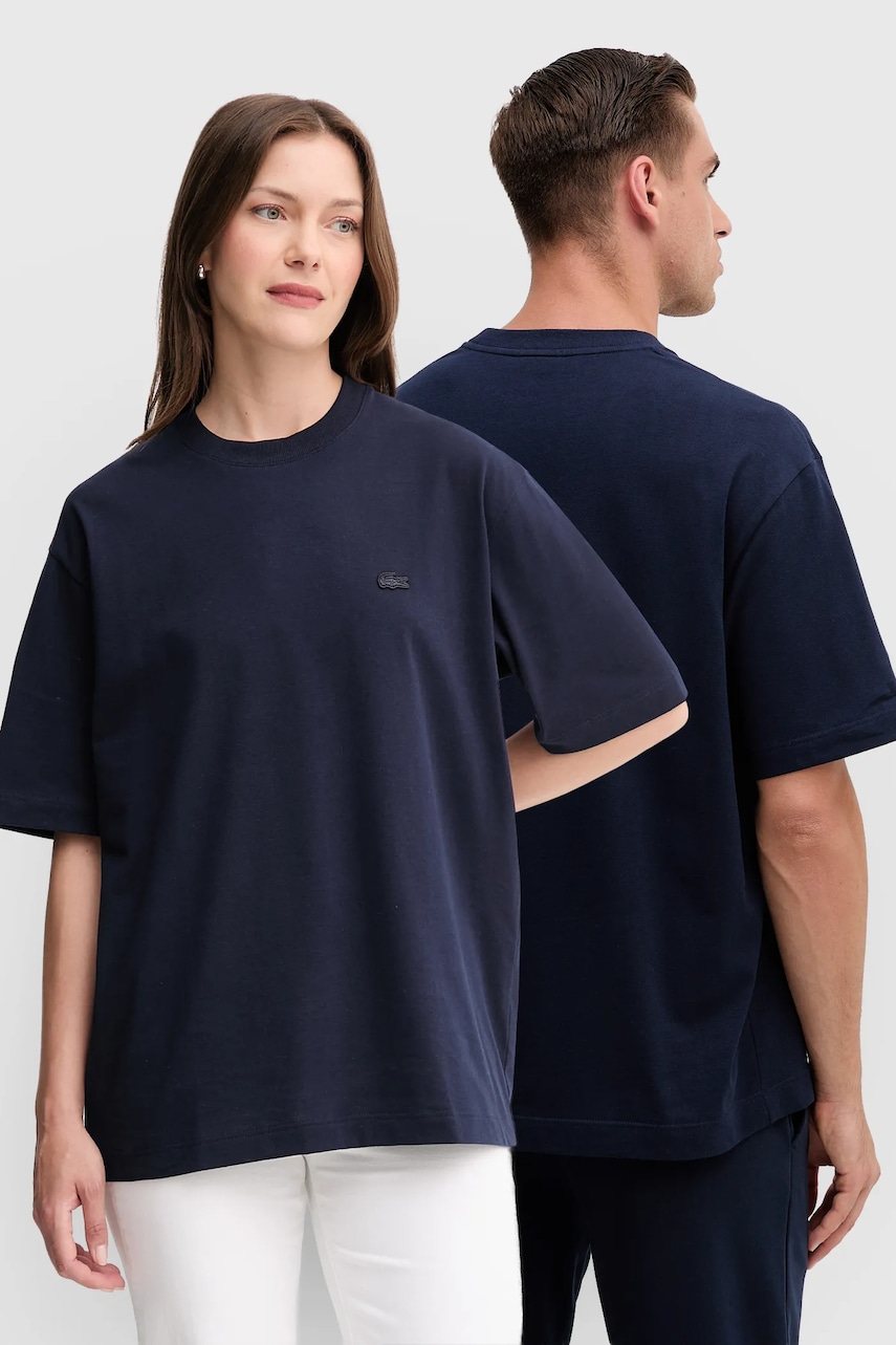Lacoste tricou din bumbac culoarea bleumarin, uni, TH7744