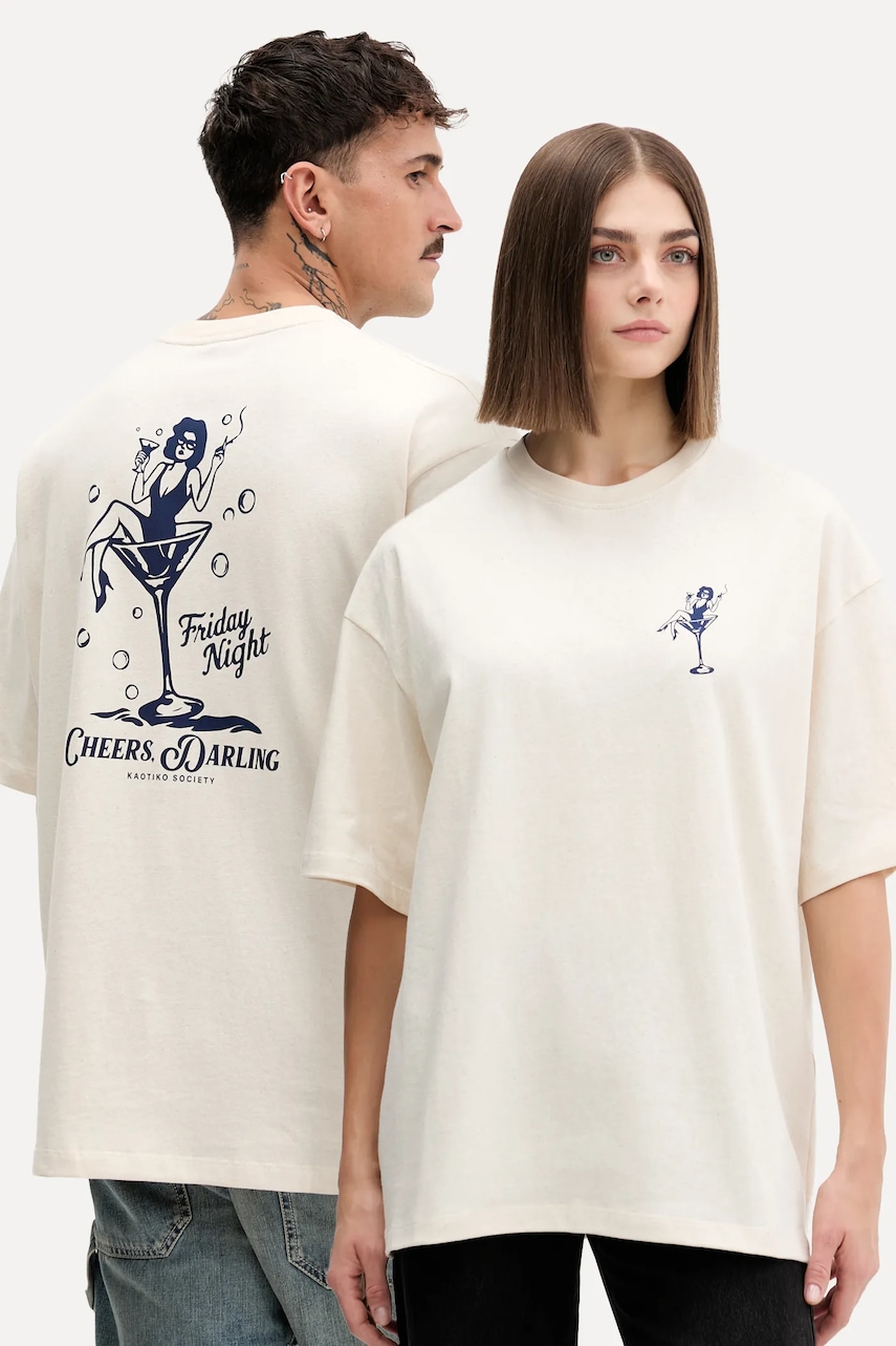 Kaotiko tricou din bumbac culoarea bej, cu imprimeu, AR022-01S-G002