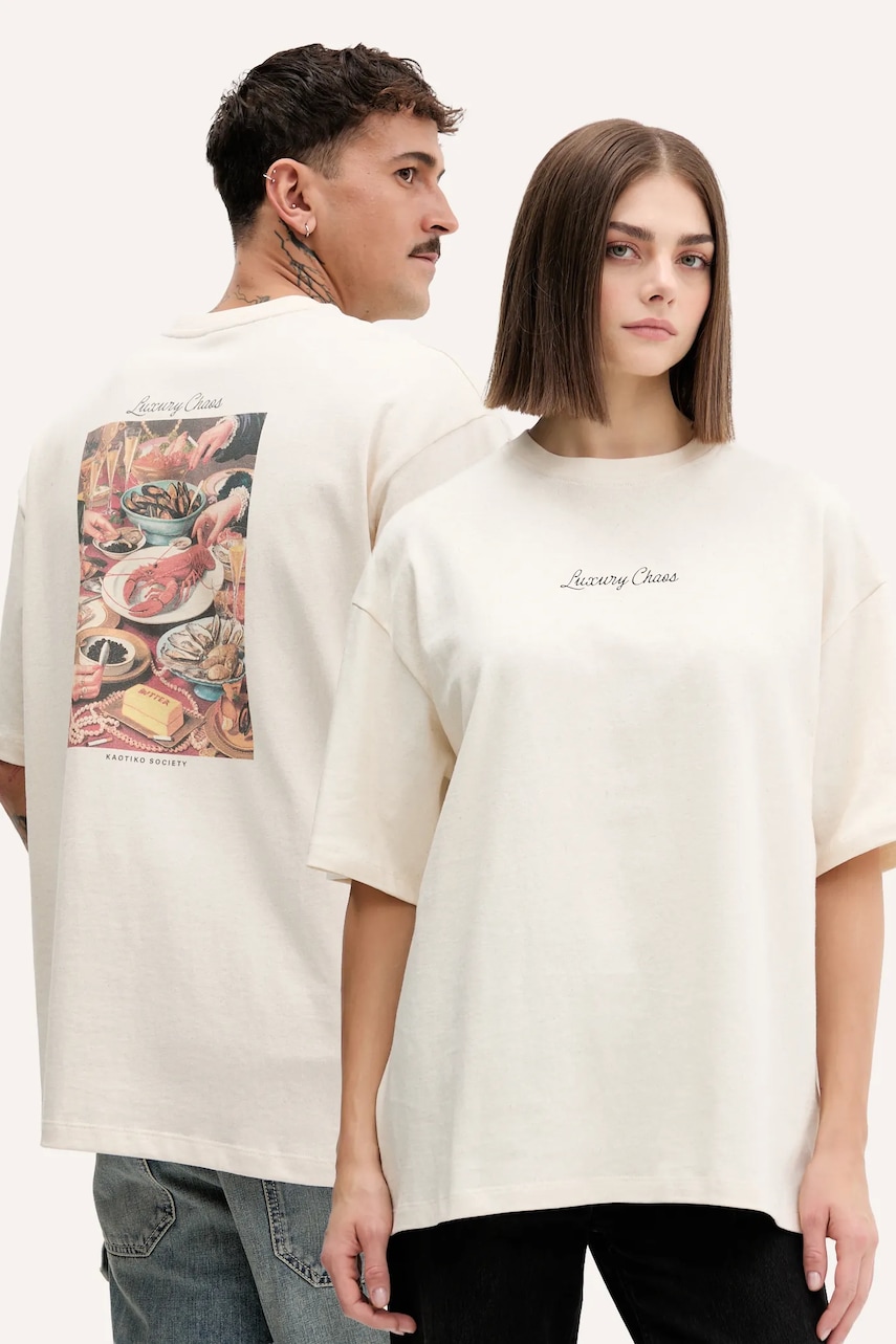 Kaotiko tricou din bumbac culoarea bej, cu imprimeu, AR017-01S-G002