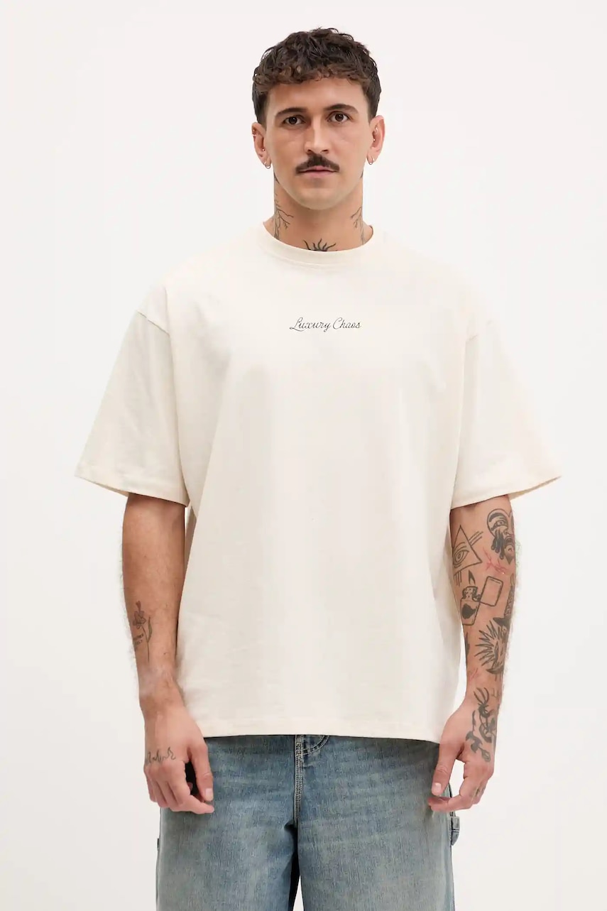 Kaotiko tricou din bumbac culoarea bej, cu imprimeu, AR017-01S-G002
