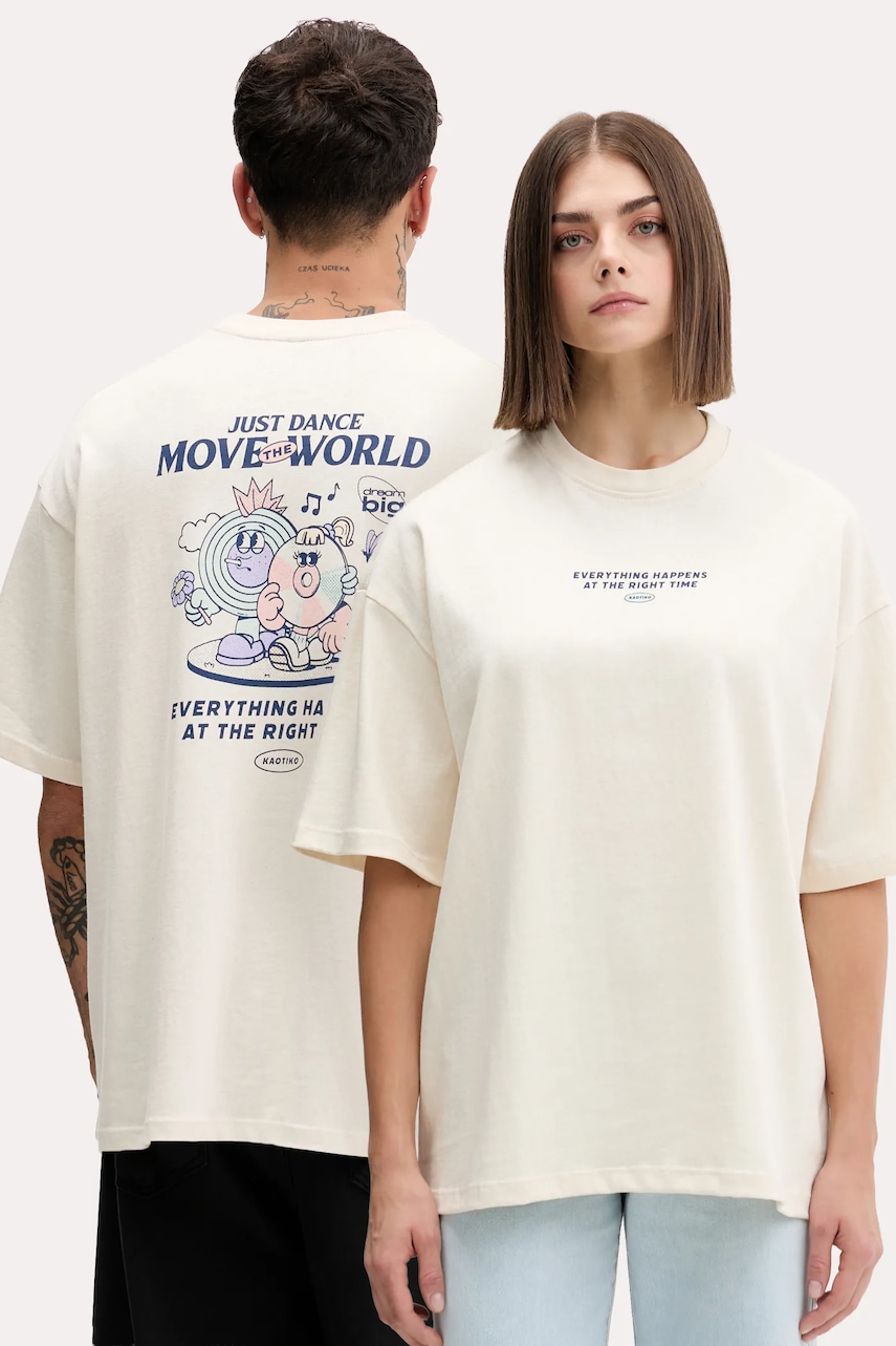 Kaotiko tricou din bumbac culoarea bej, cu imprimeu, AR050-01S-G002