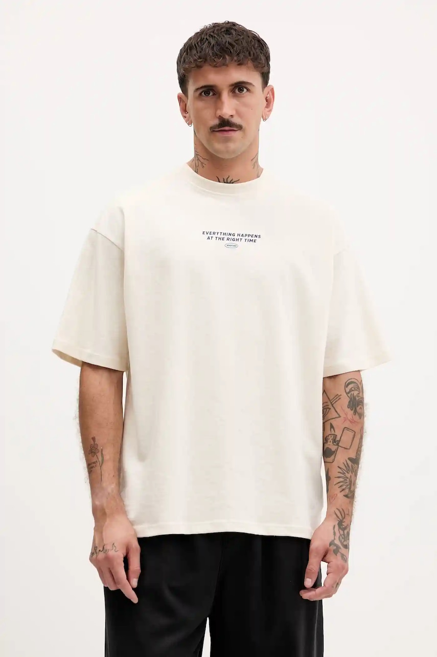Kaotiko tricou din bumbac culoarea bej, cu imprimeu, AR050-01S-G002