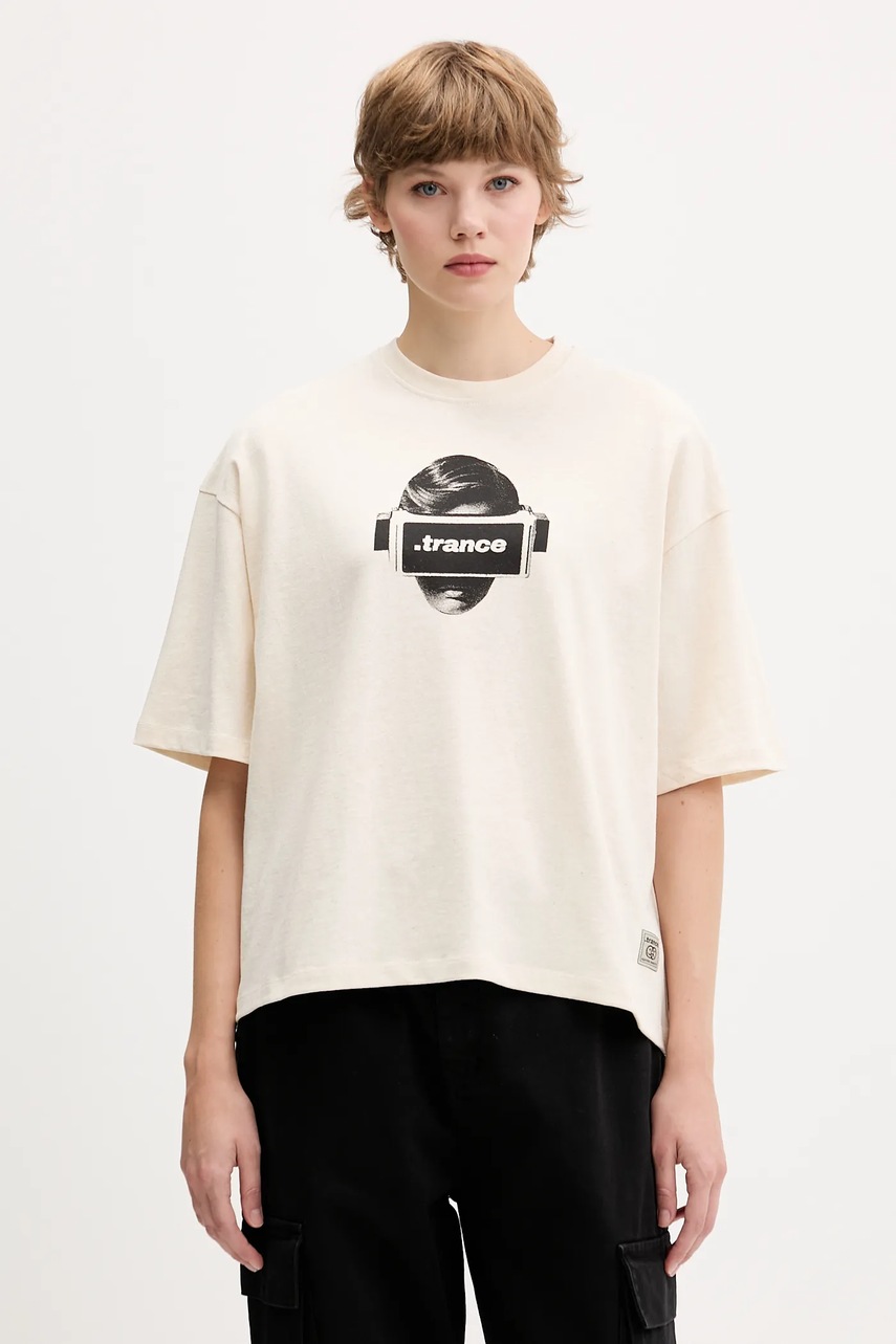 Хлопковая футболка Kaotiko цвет бежевый с принтом AR036-01S-G002