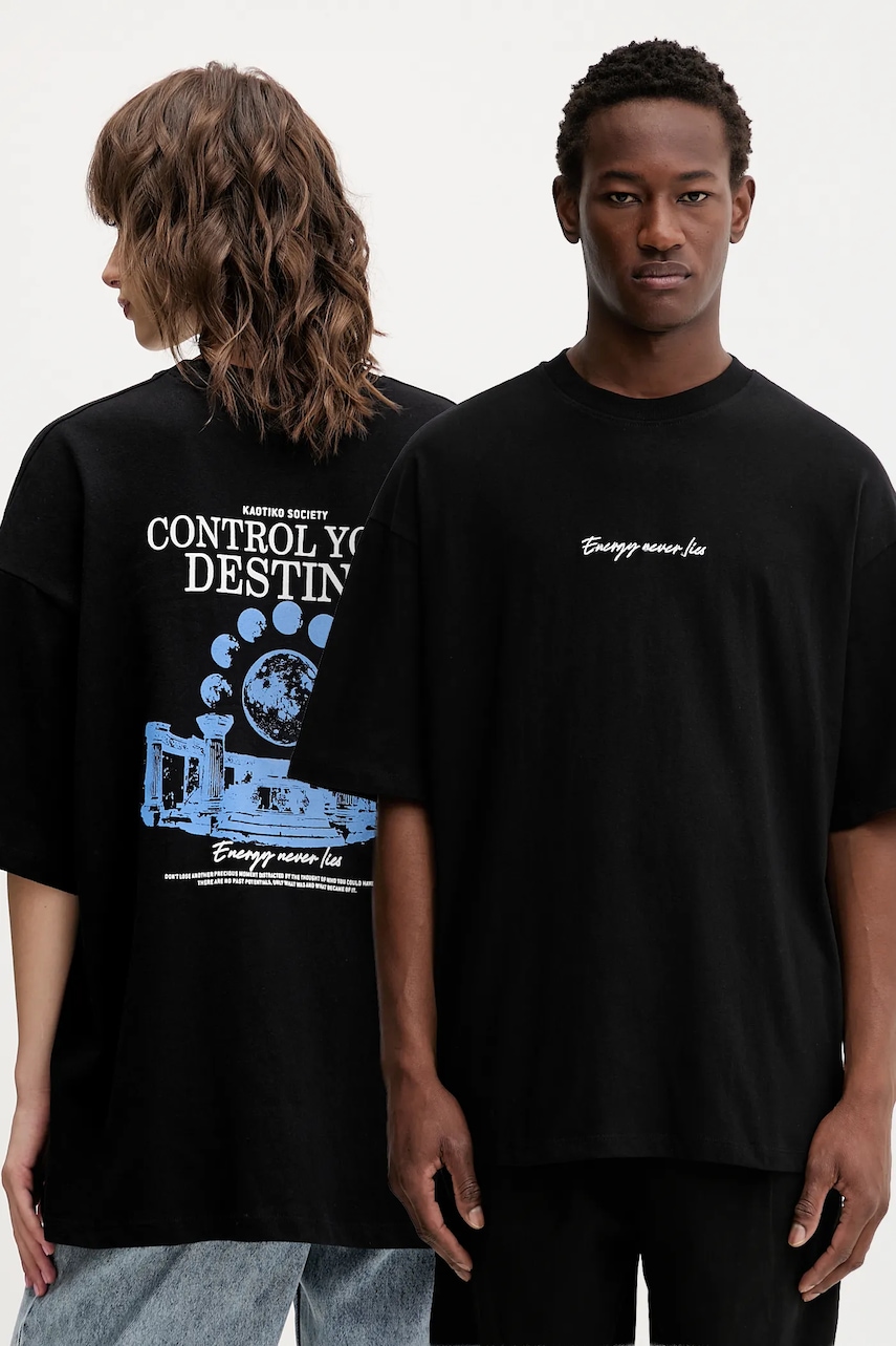 Kaotiko tricou din bumbac culoarea negru, cu imprimeu, AR092-01-G002