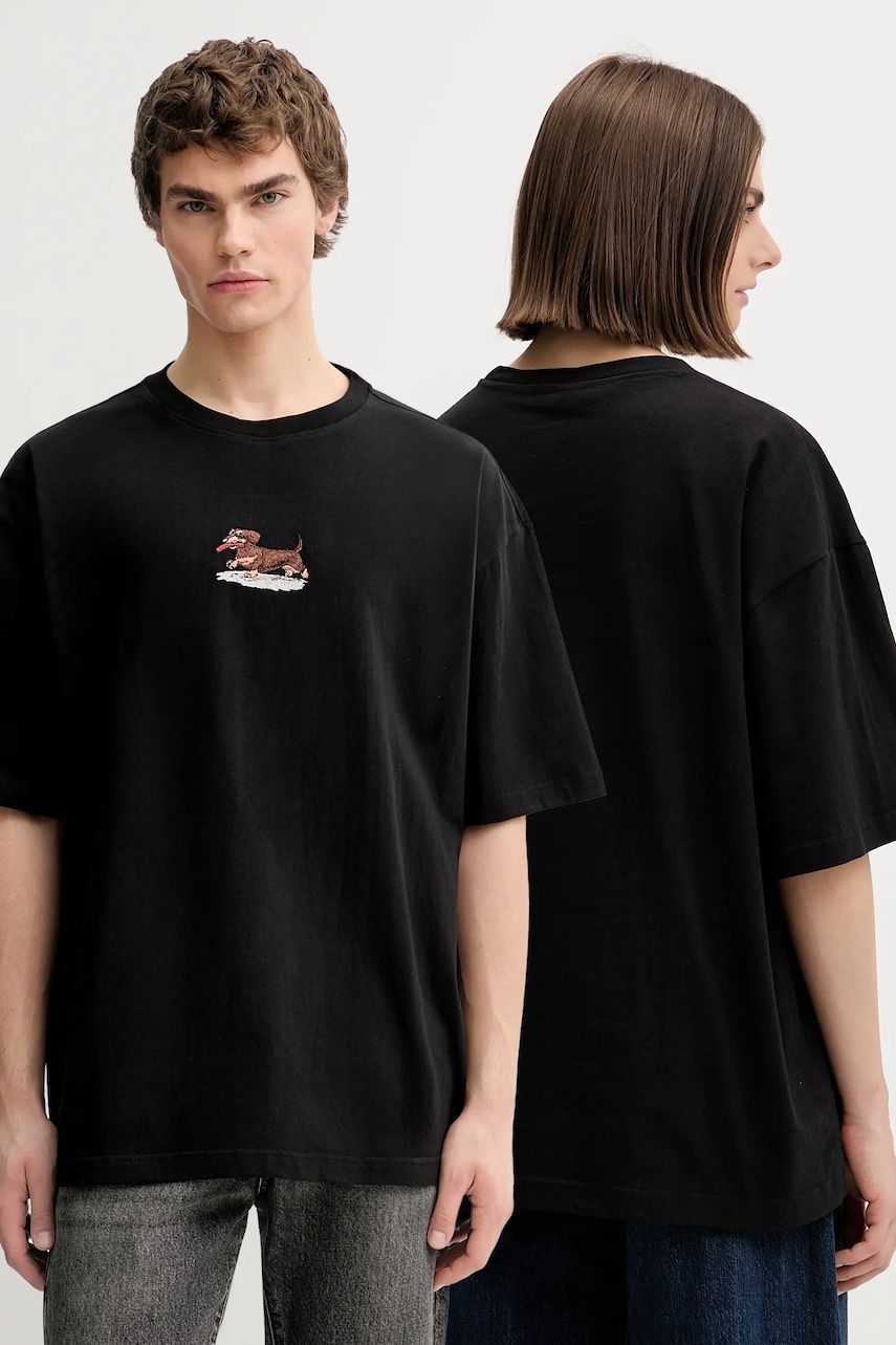 Levně Bavlněné tričko Kaotiko černá barva, s aplikací, AR052-02-G002