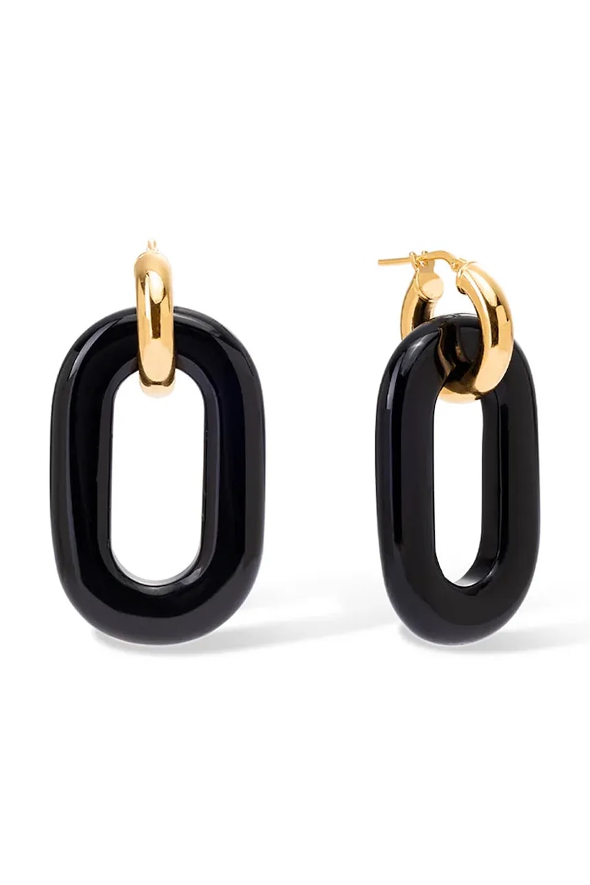 BERRIES náušnice dámske pozlátené strieborné obsidiánové Duo Black MAXI Earrings