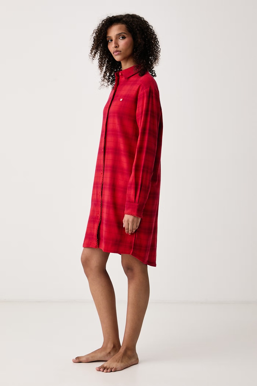 HUGO  нощница дамска от памук с еластан FLANNEL NIGHTY