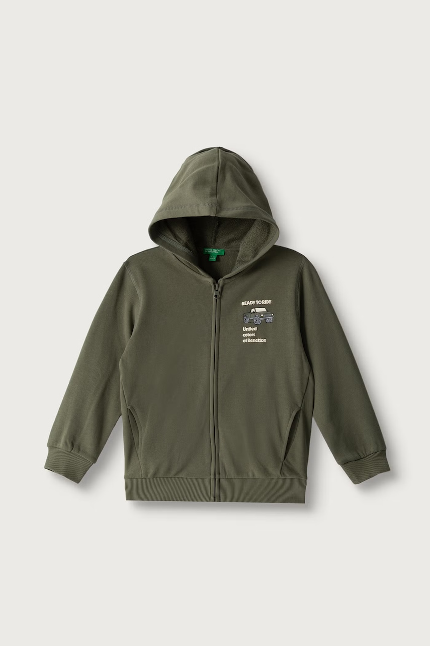 United Colors of Benetton  mikina na zips s kapucňou detská bavlnená