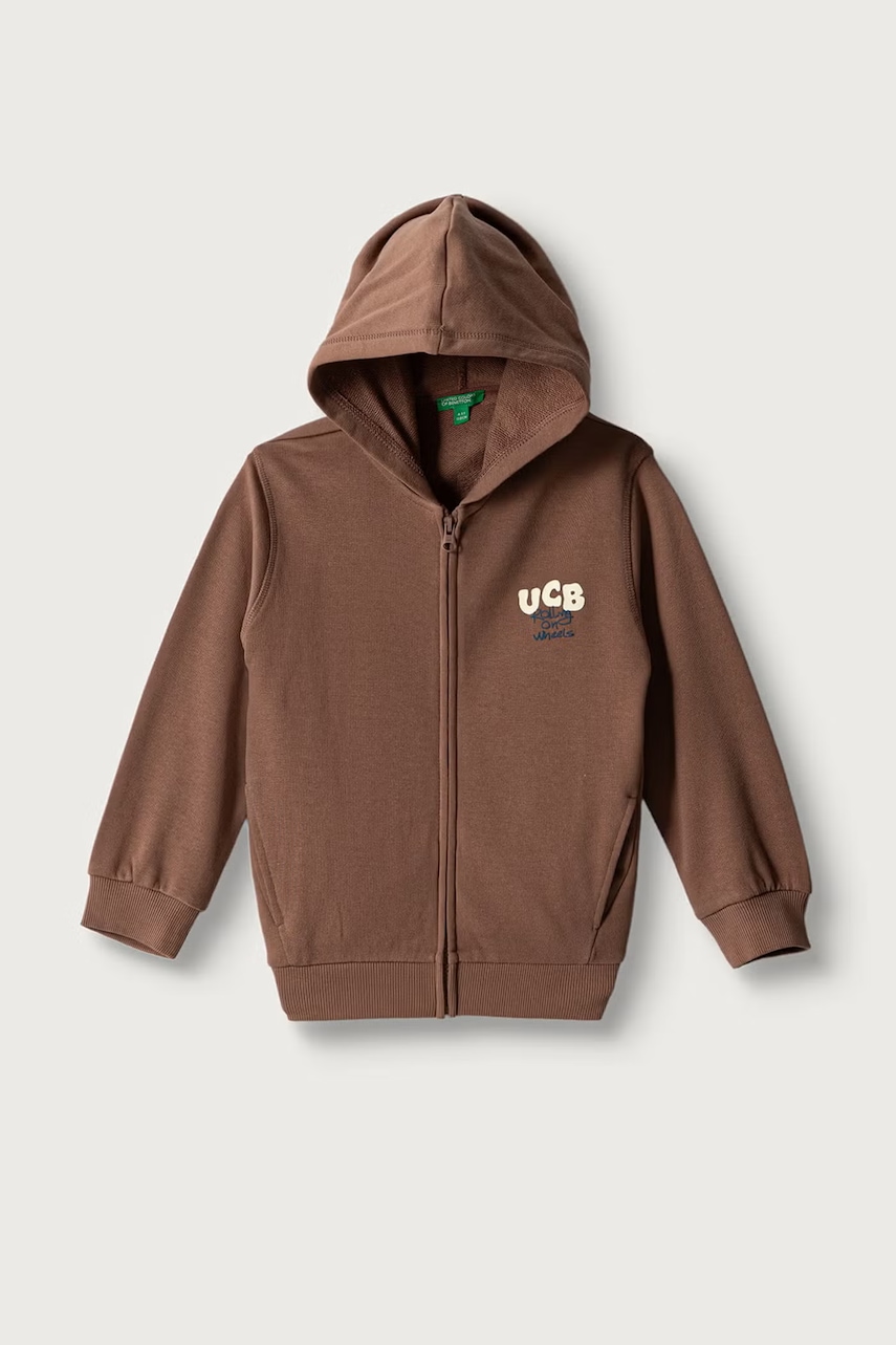 United Colors of Benetton  mikina na zips s kapucňou detská bavlnená