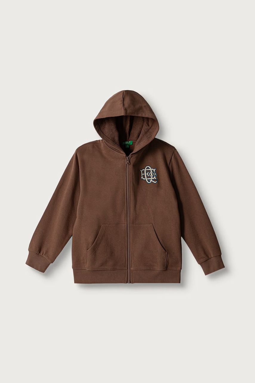 United Colors of Benetton  mikina na zips s kapucňou detská bavlnená